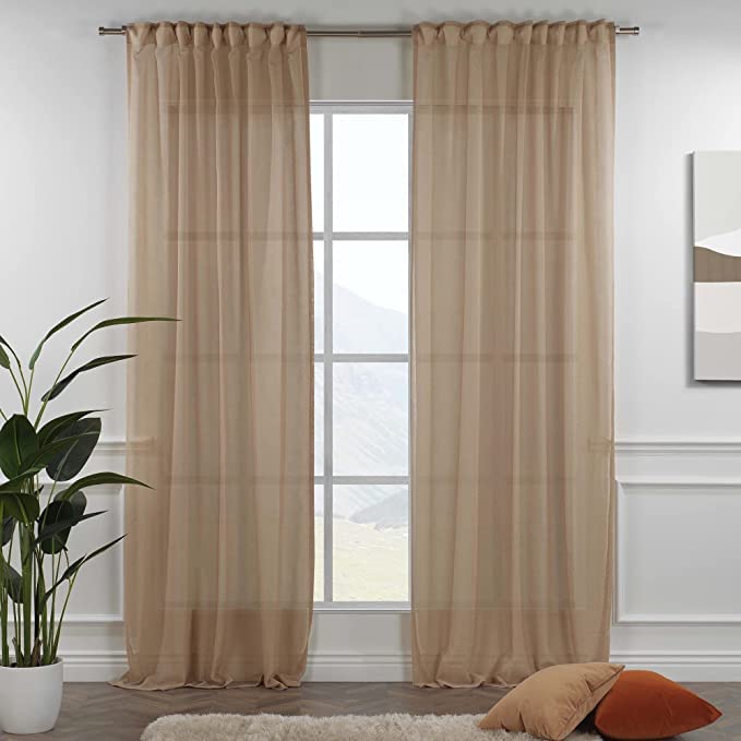 Extra Long Pinch Pleated Sheer Linen Curtains Set