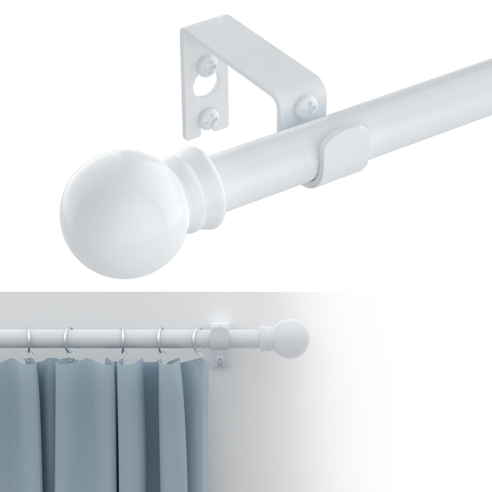 Adjustable Metal Curtain Rod with Round Finials
