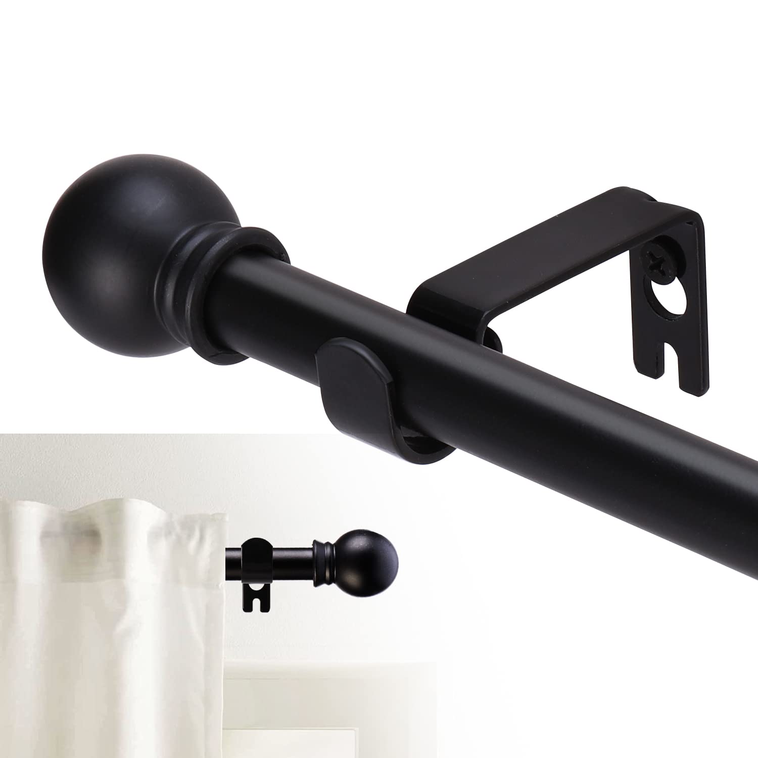 Adjustable Metal Curtain Rod with Round Finials