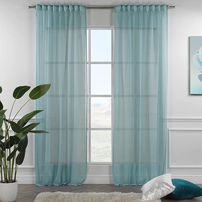 Extra Long Pinch Pleated Sheer Linen Curtains Set