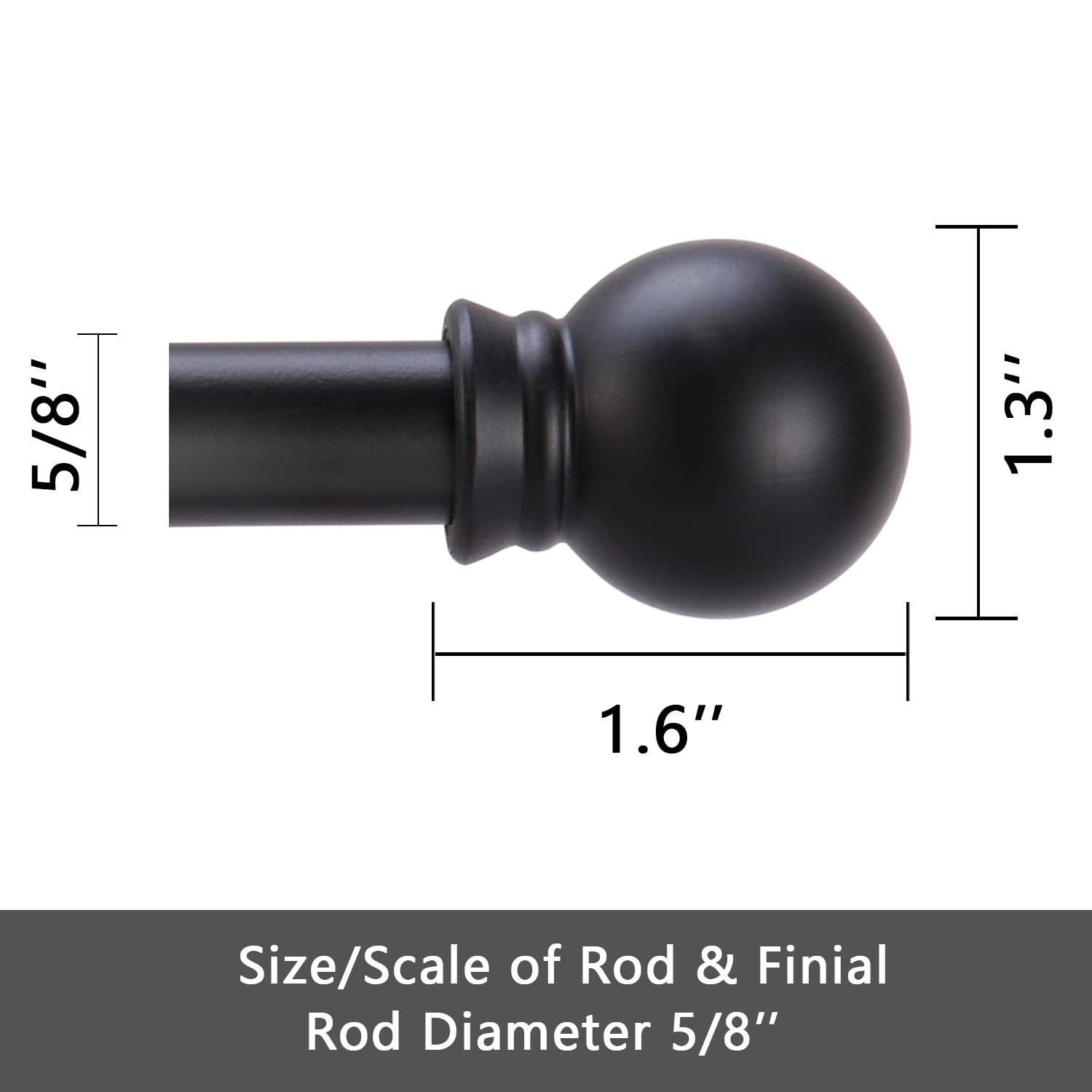 Adjustable Metal Curtain Rod with Round Finials