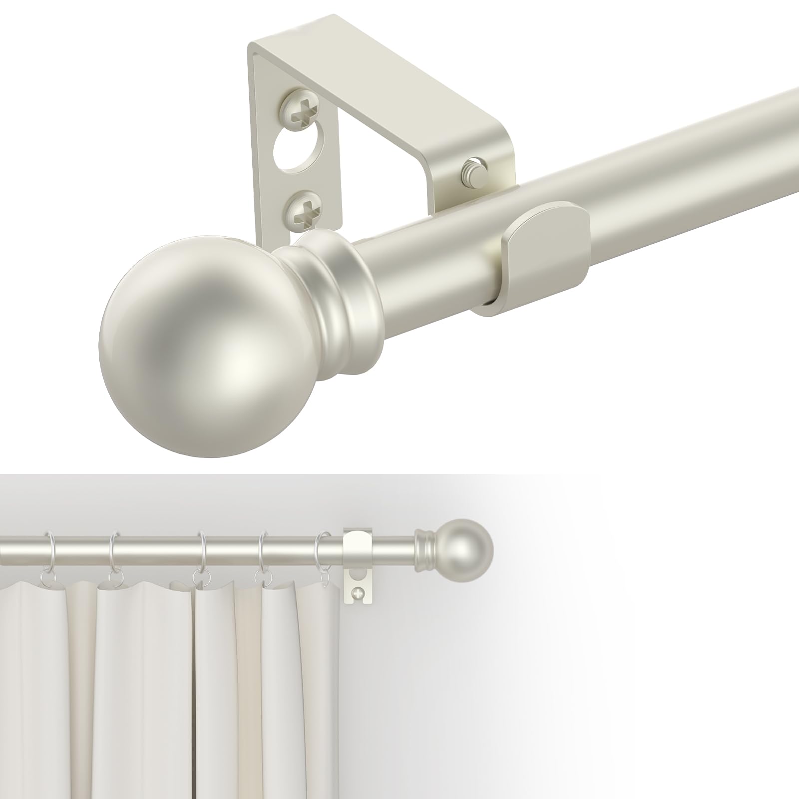 Adjustable Metal Curtain Rod with Round Finials