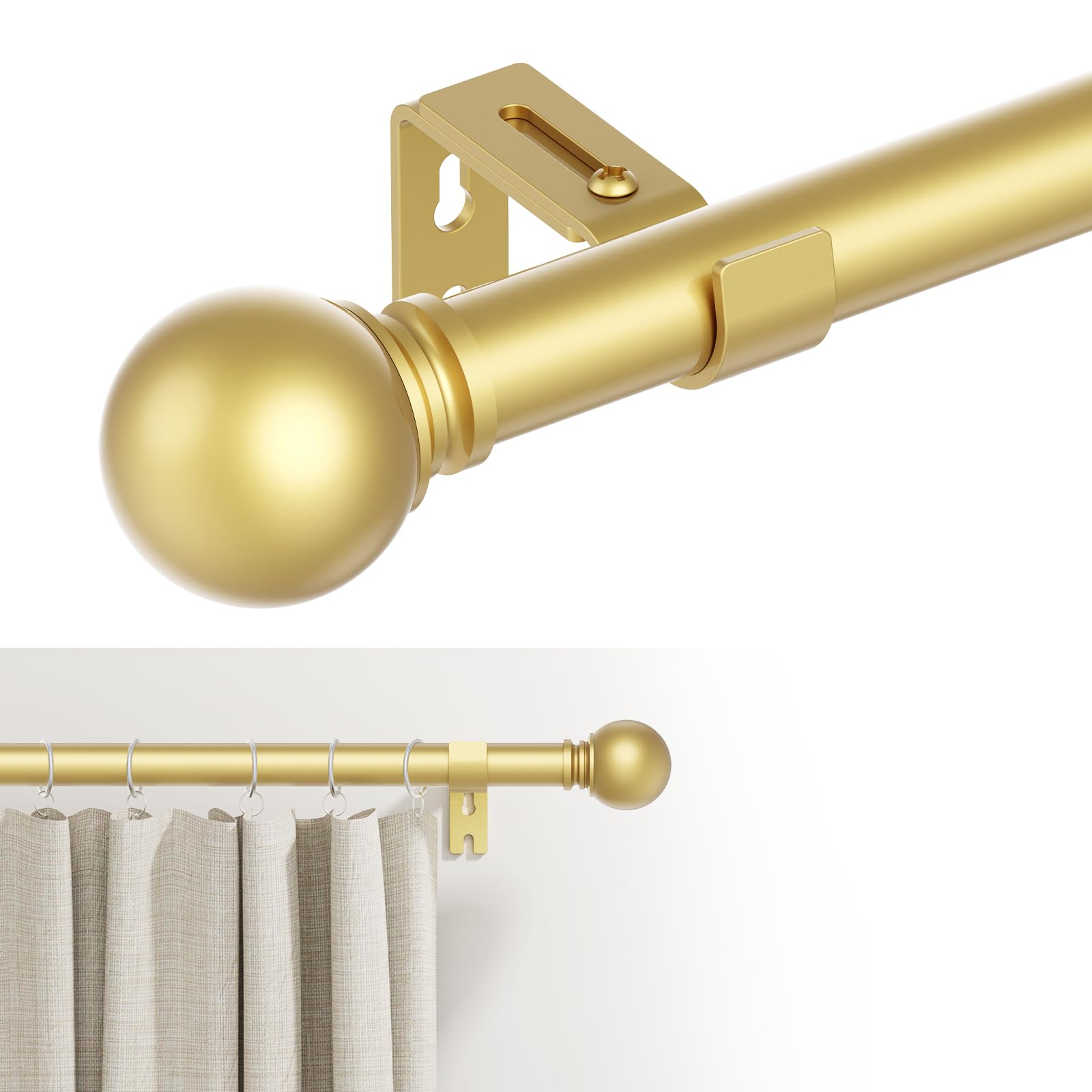 Adjustable Metal Curtain Rod with Round Finials