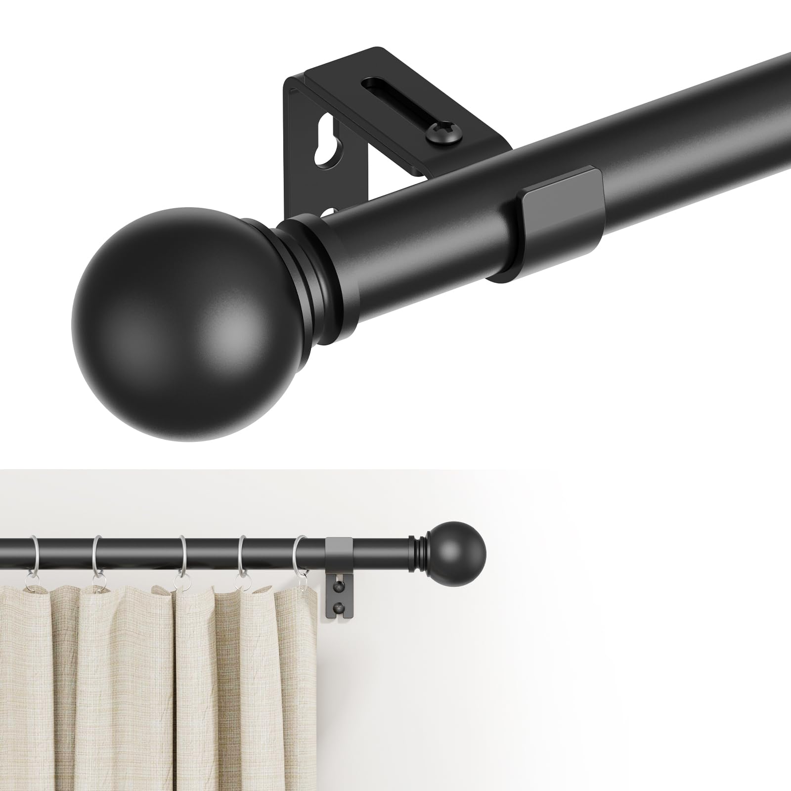 Adjustable Metal Curtain Rod with Round Finials