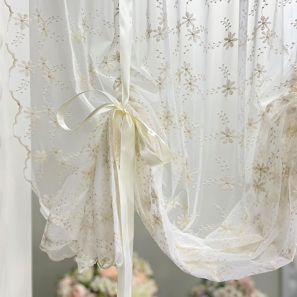Floral Lace Tie-Up Balloon Curtain Panel