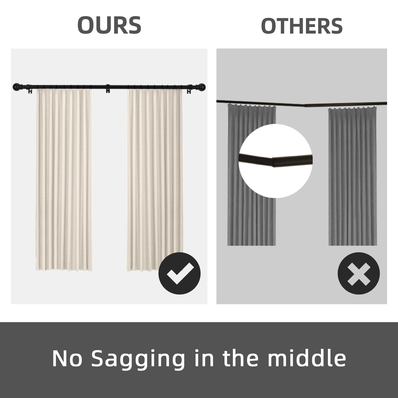 Adjustable Metal Curtain Rod with Round Finials