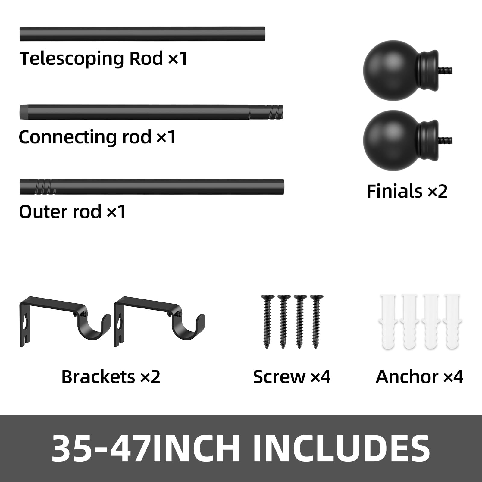 Adjustable Metal Curtain Rod with Round Finials