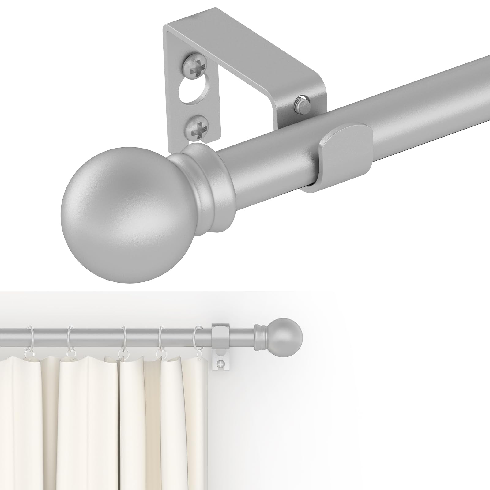 Adjustable Metal Curtain Rod with Round Finials