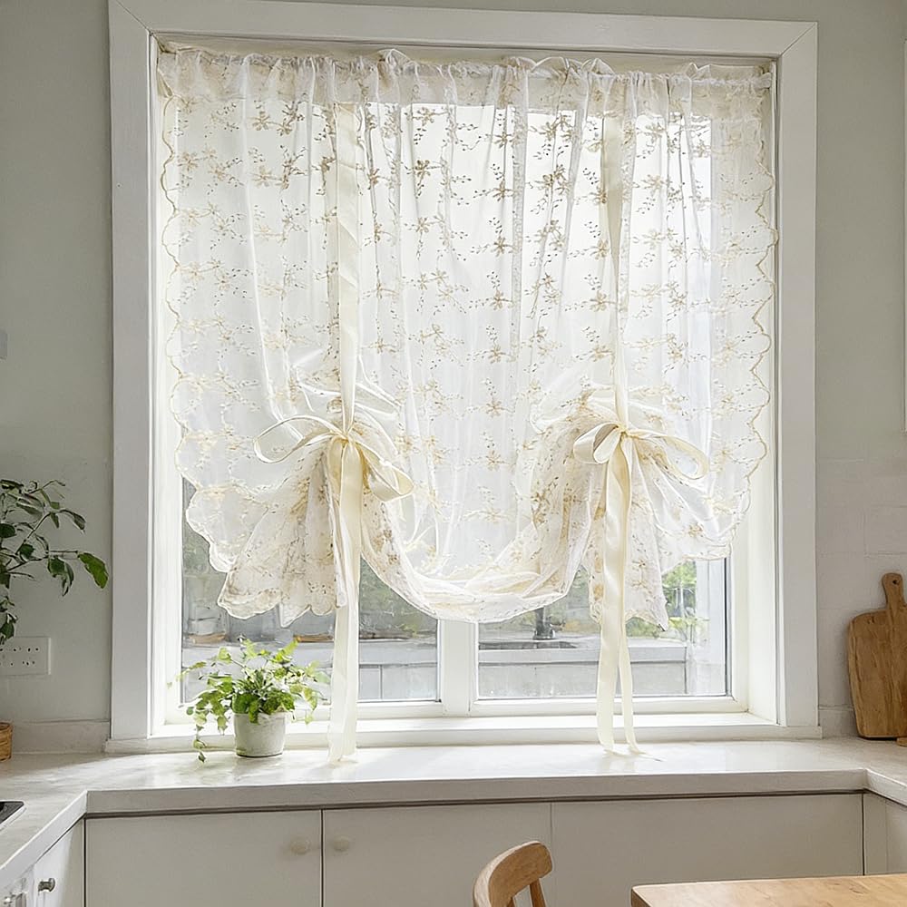 Floral Lace Tie-Up Balloon Curtain Panel
