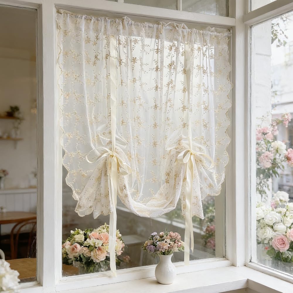 Floral Lace Tie-Up Balloon Curtain Panel