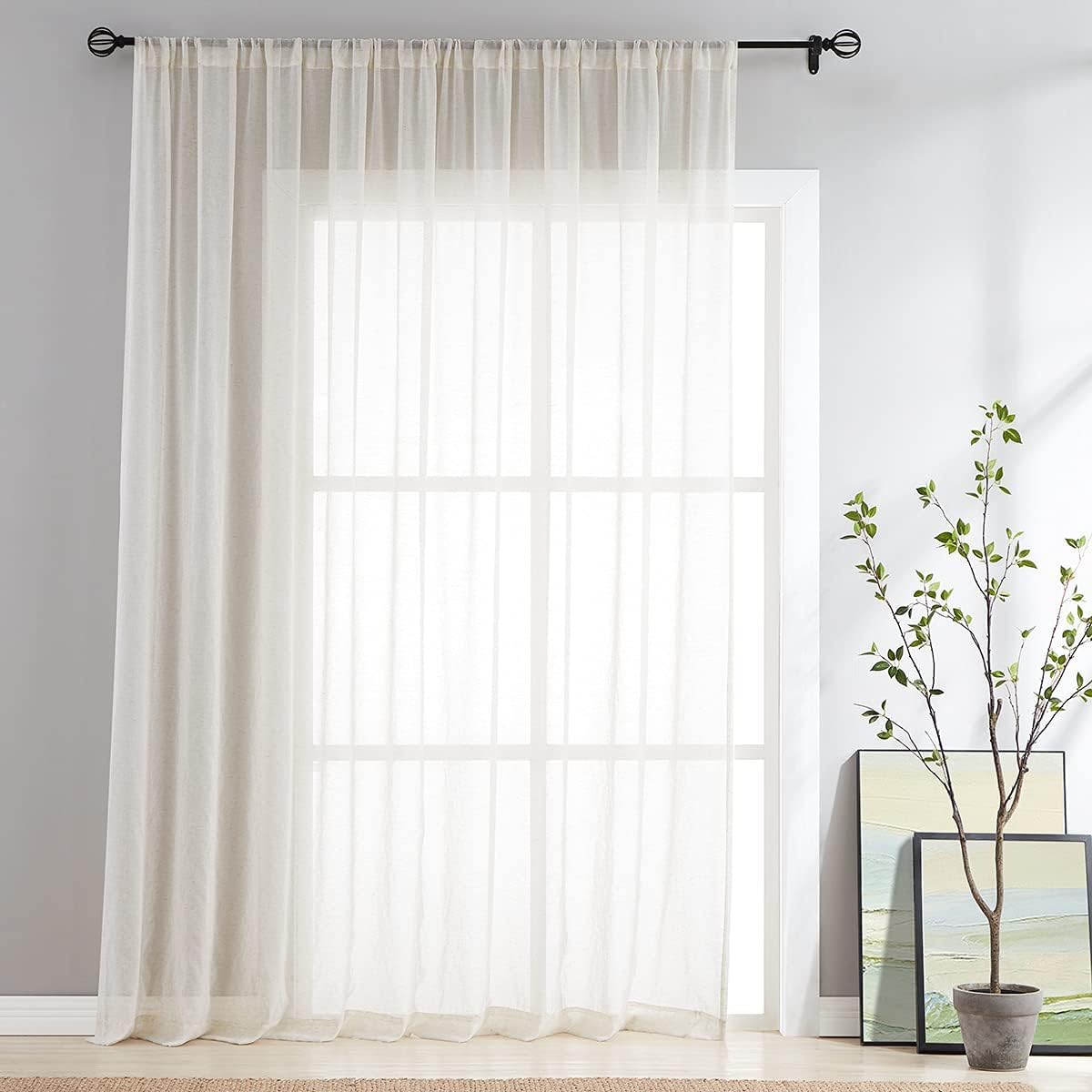 FMFUNCTEX Flax Blend Sheer Curtains