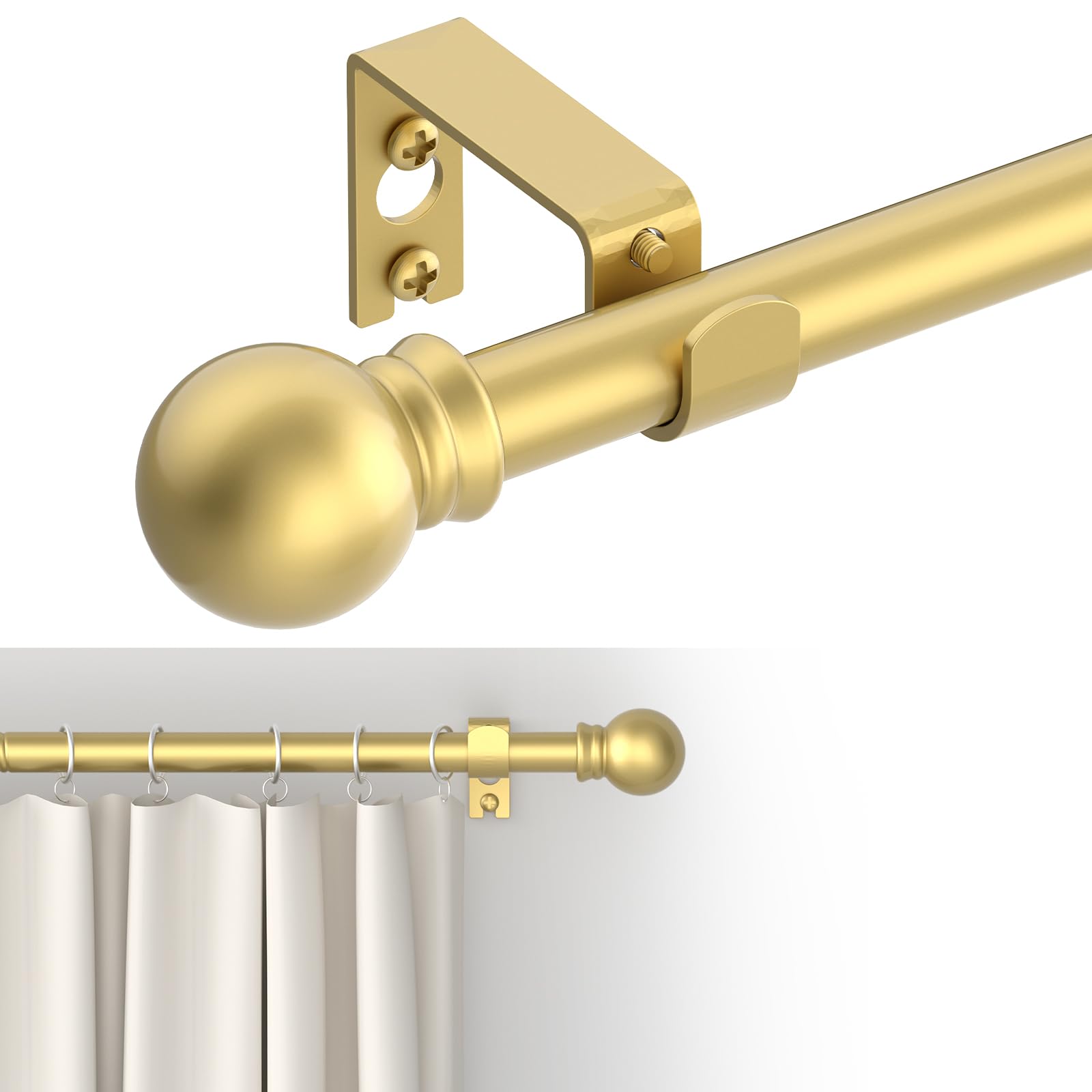 Adjustable Metal Curtain Rod with Round Finials
