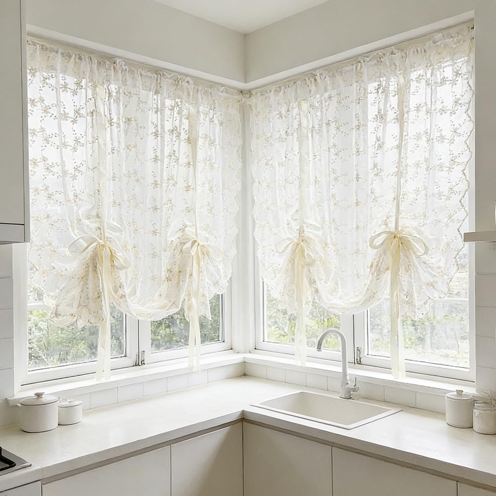 Floral Lace Tie-Up Balloon Curtain Panel