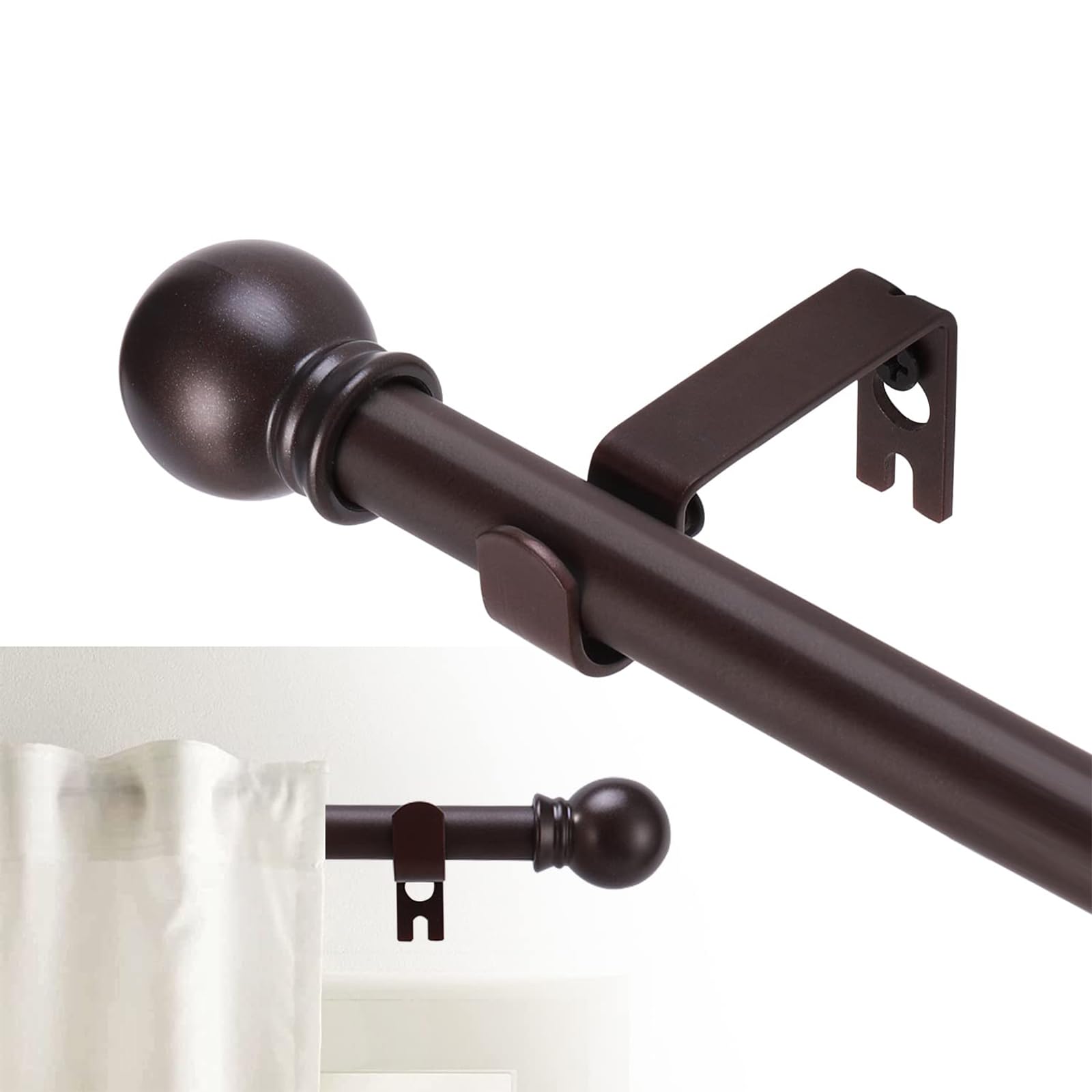 Adjustable Metal Curtain Rod with Round Finials
