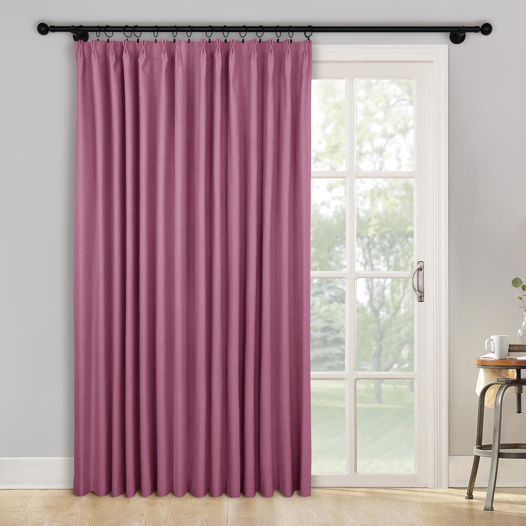 2-in-1 Linen Blackout Pinch Pleat Curtains Set