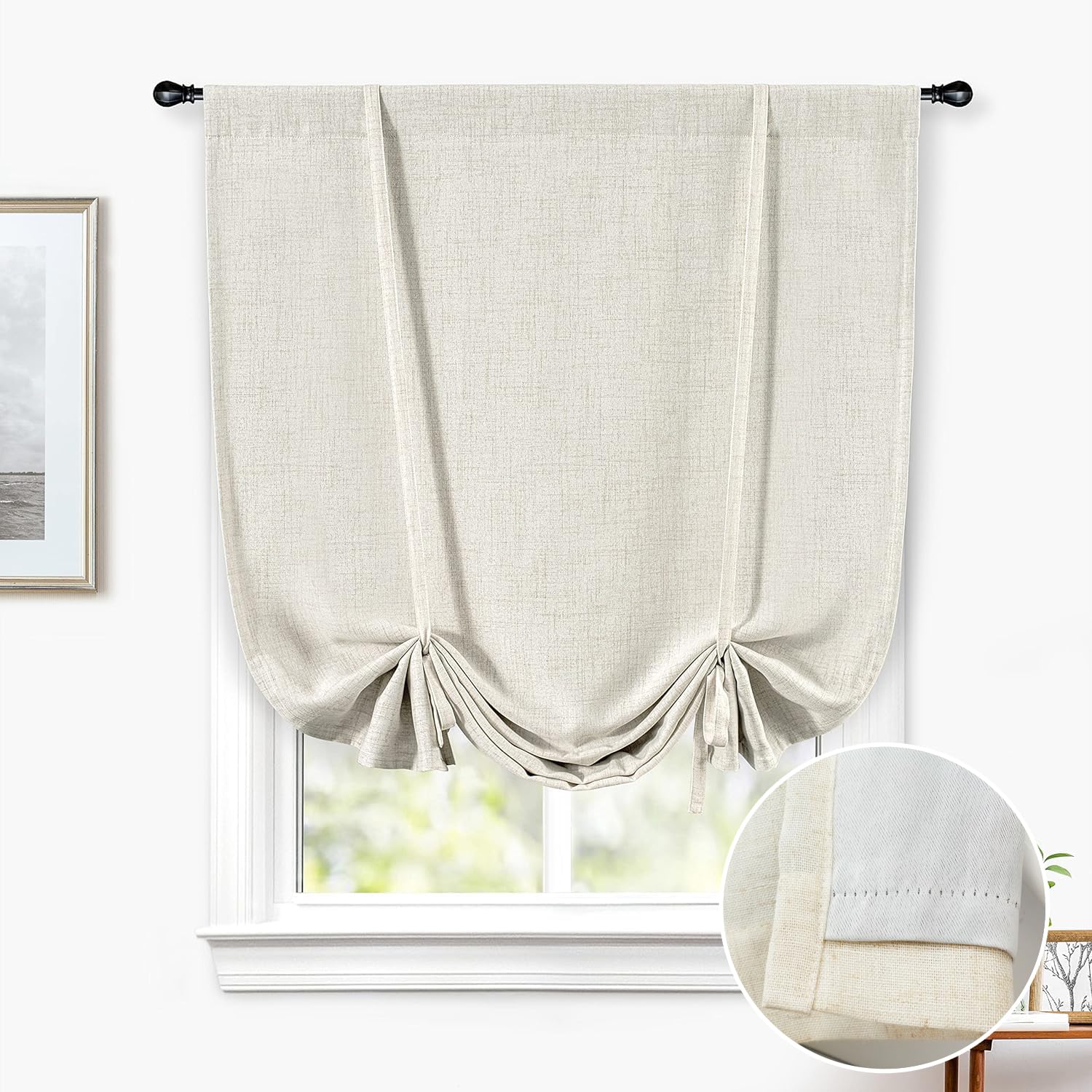 Double Layer Linen Blackout Tie-Up Curtain