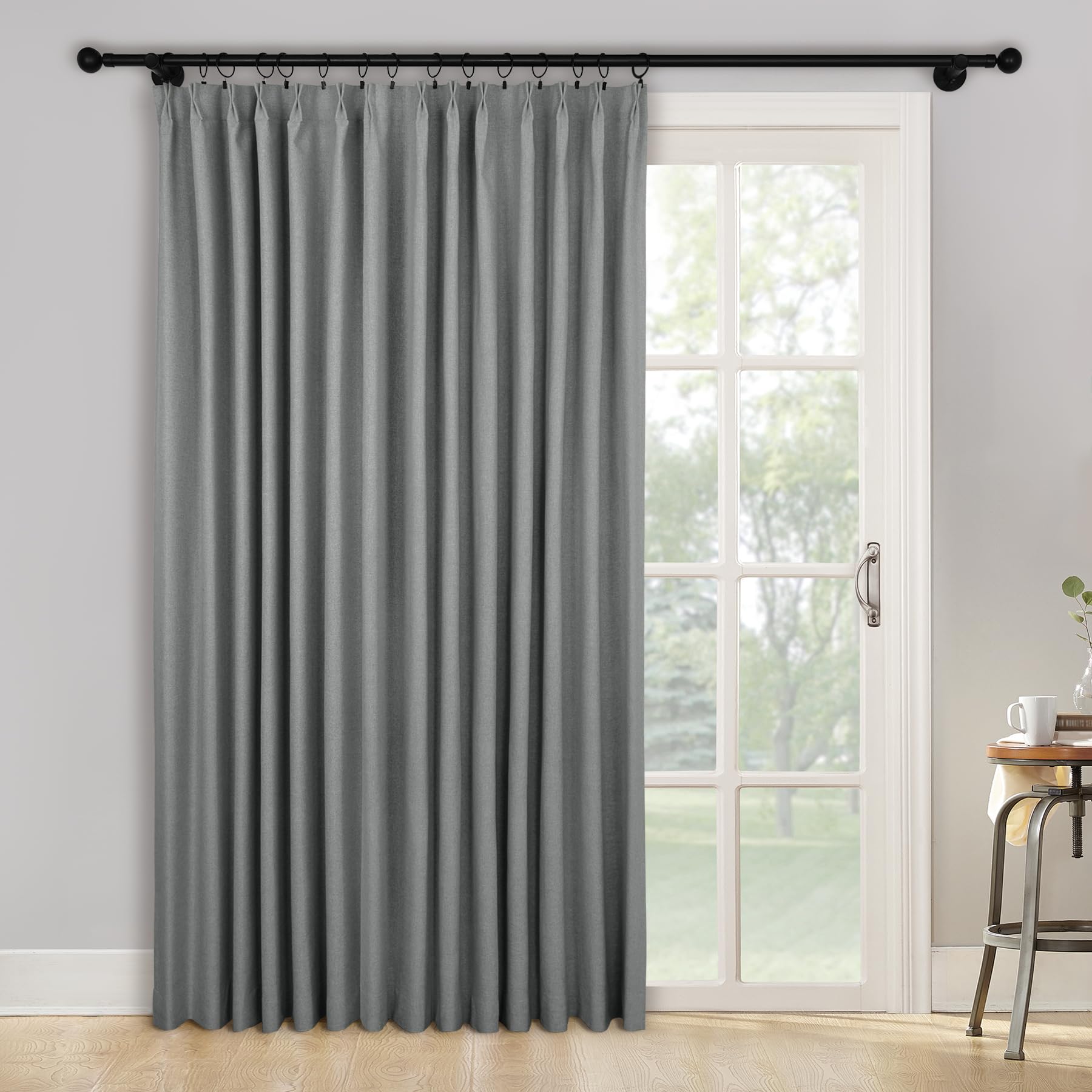 2-in-1 Linen Blackout Pinch Pleat Curtains Set