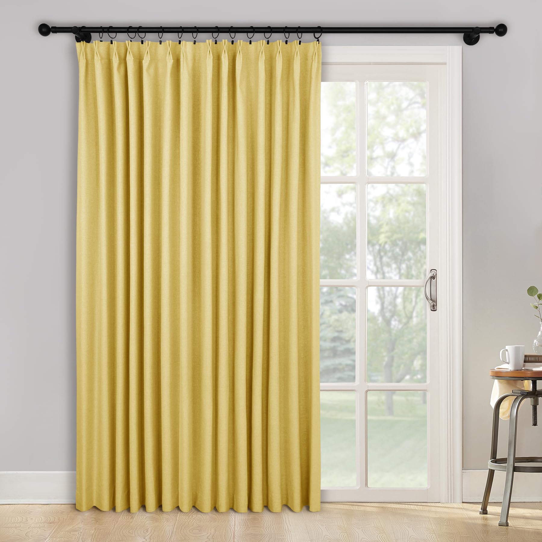 2-in-1 Linen Blackout Pinch Pleat Curtains Set