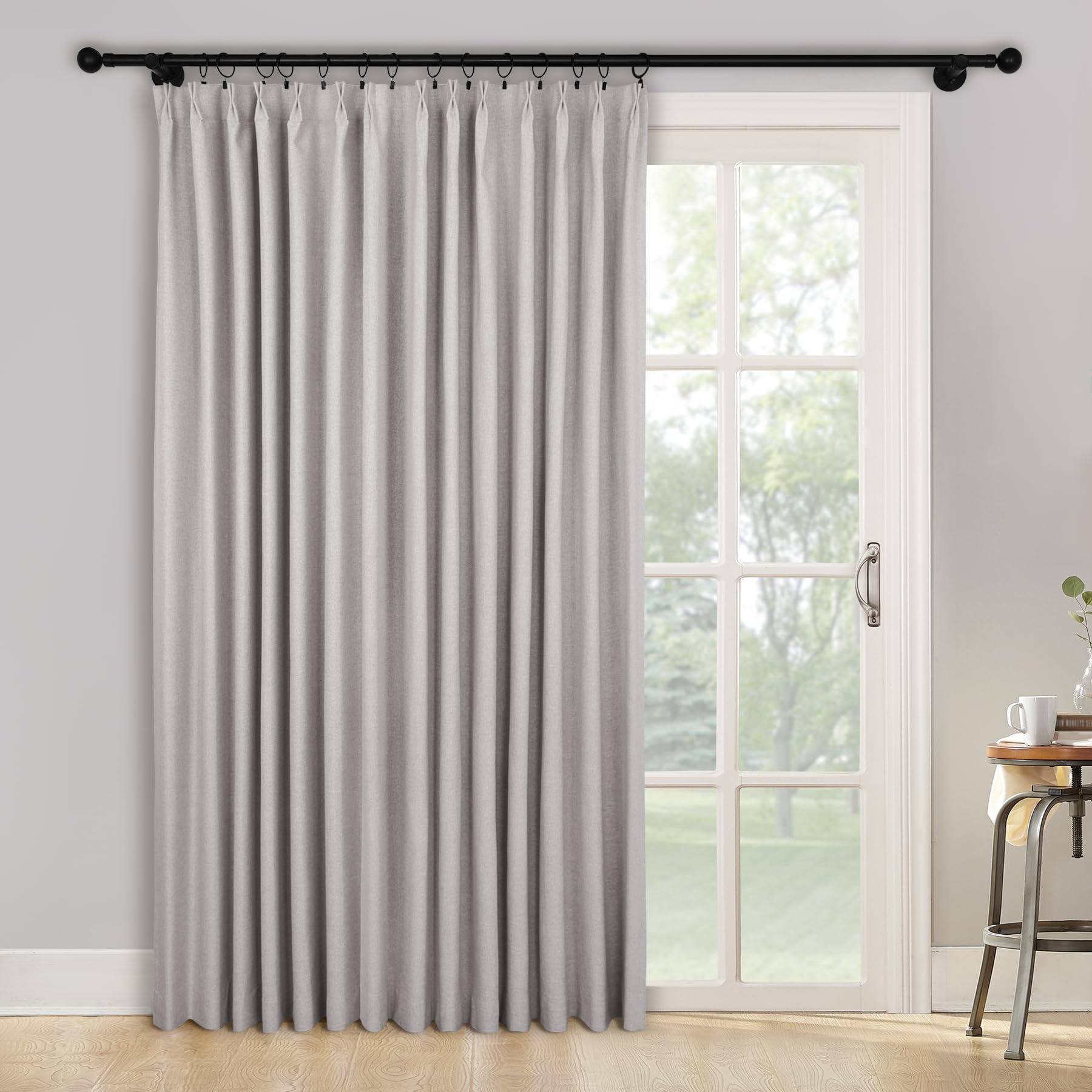 2-in-1 Linen Blackout Pinch Pleat Curtains Set