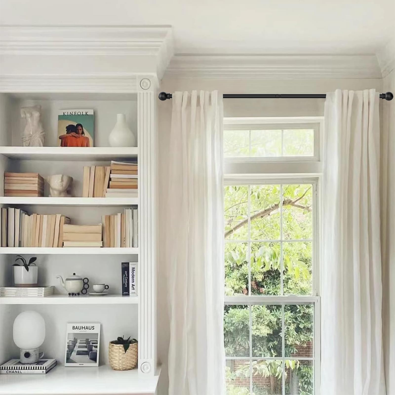 Adjustable Metal Curtain Rod with Round Finials