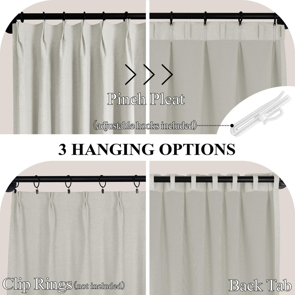 Pinch Pleated Linen Blackout Curtains Set
