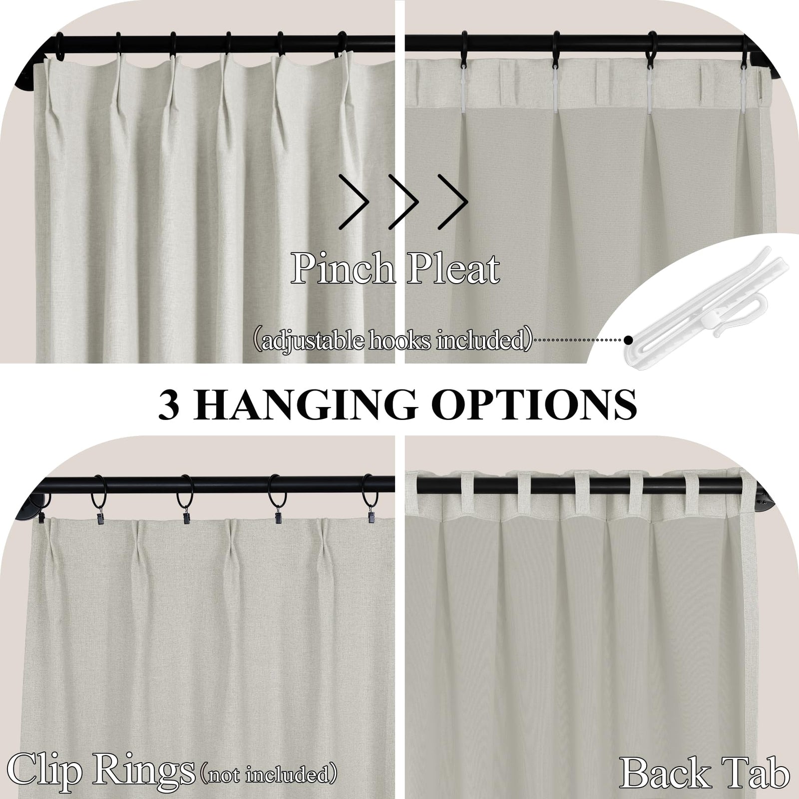 Pinch Pleated Linen Blackout Curtains Set