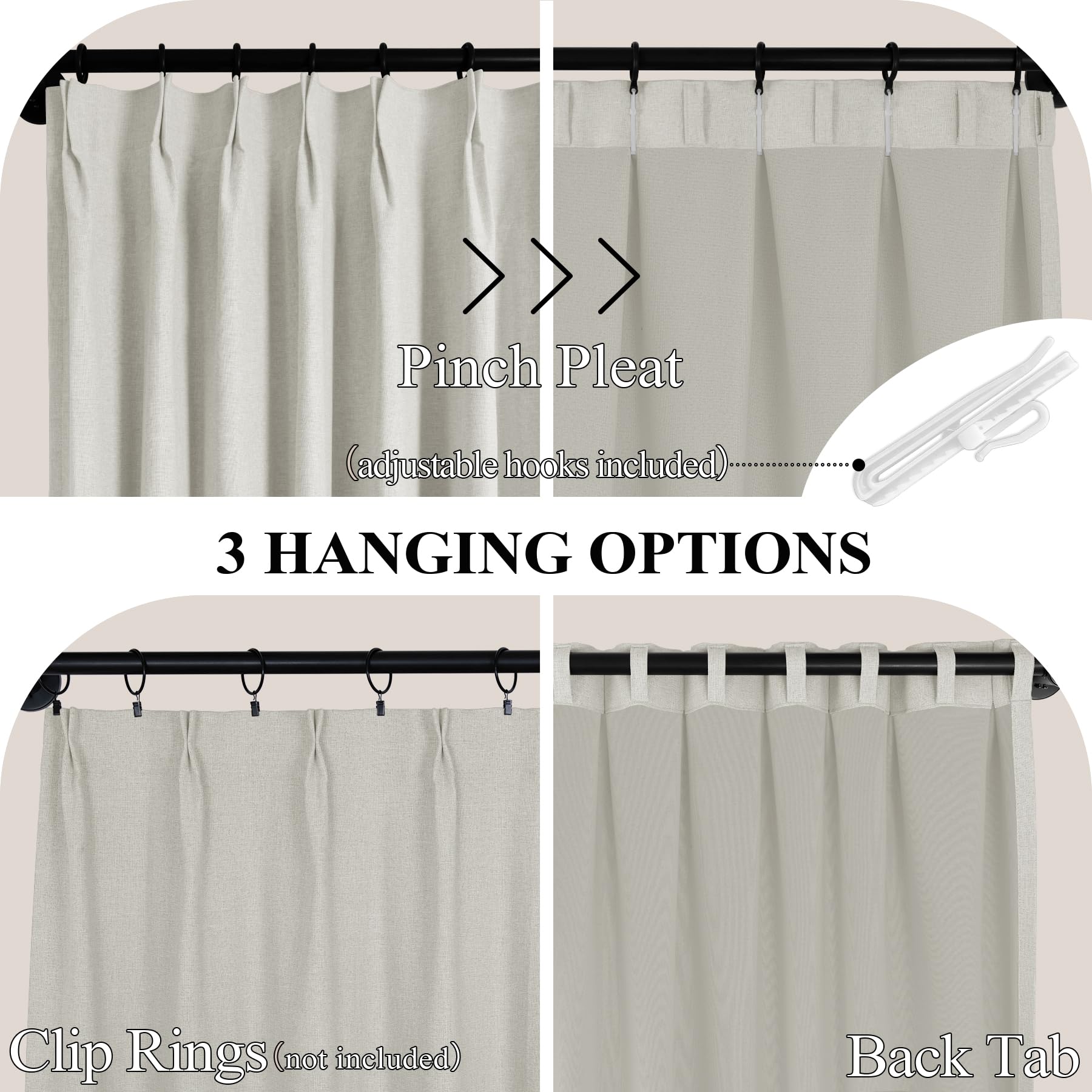 Pinch Pleated Linen Blackout Curtains Set