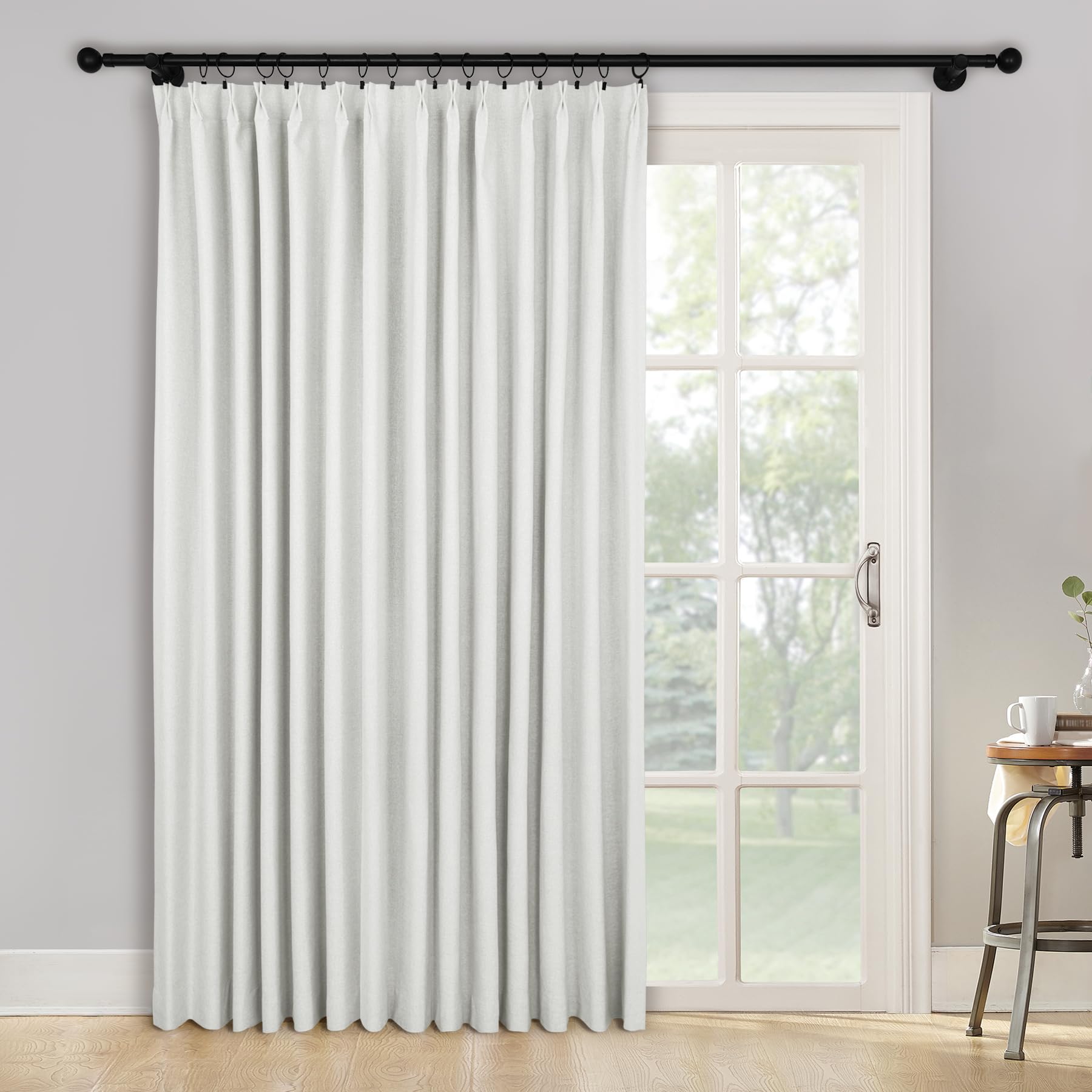 2-in-1 Linen Blackout Pinch Pleat Curtains Set
