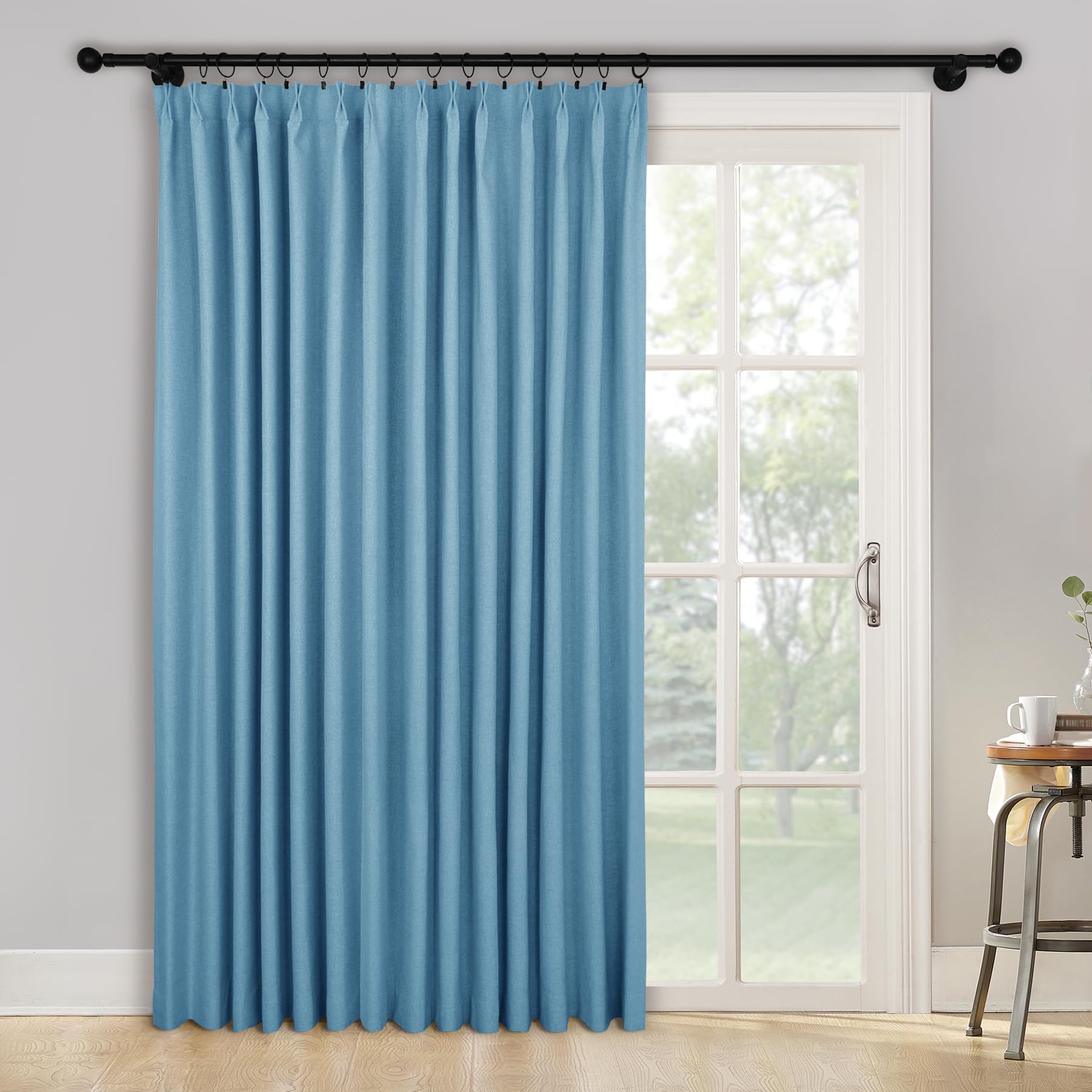 2-in-1 Linen Blackout Pinch Pleat Curtains Set