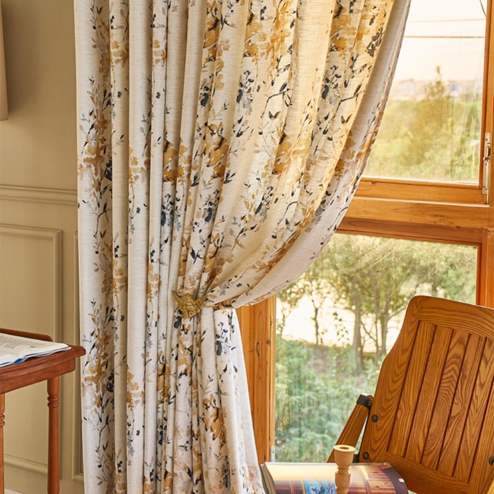 Floral Linen Blend Blackout Curtain Panel