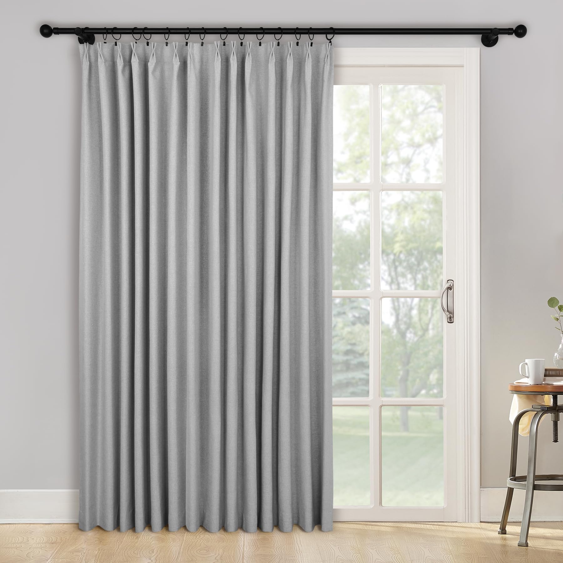 2-in-1 Linen Blackout Pinch Pleat Curtains Set