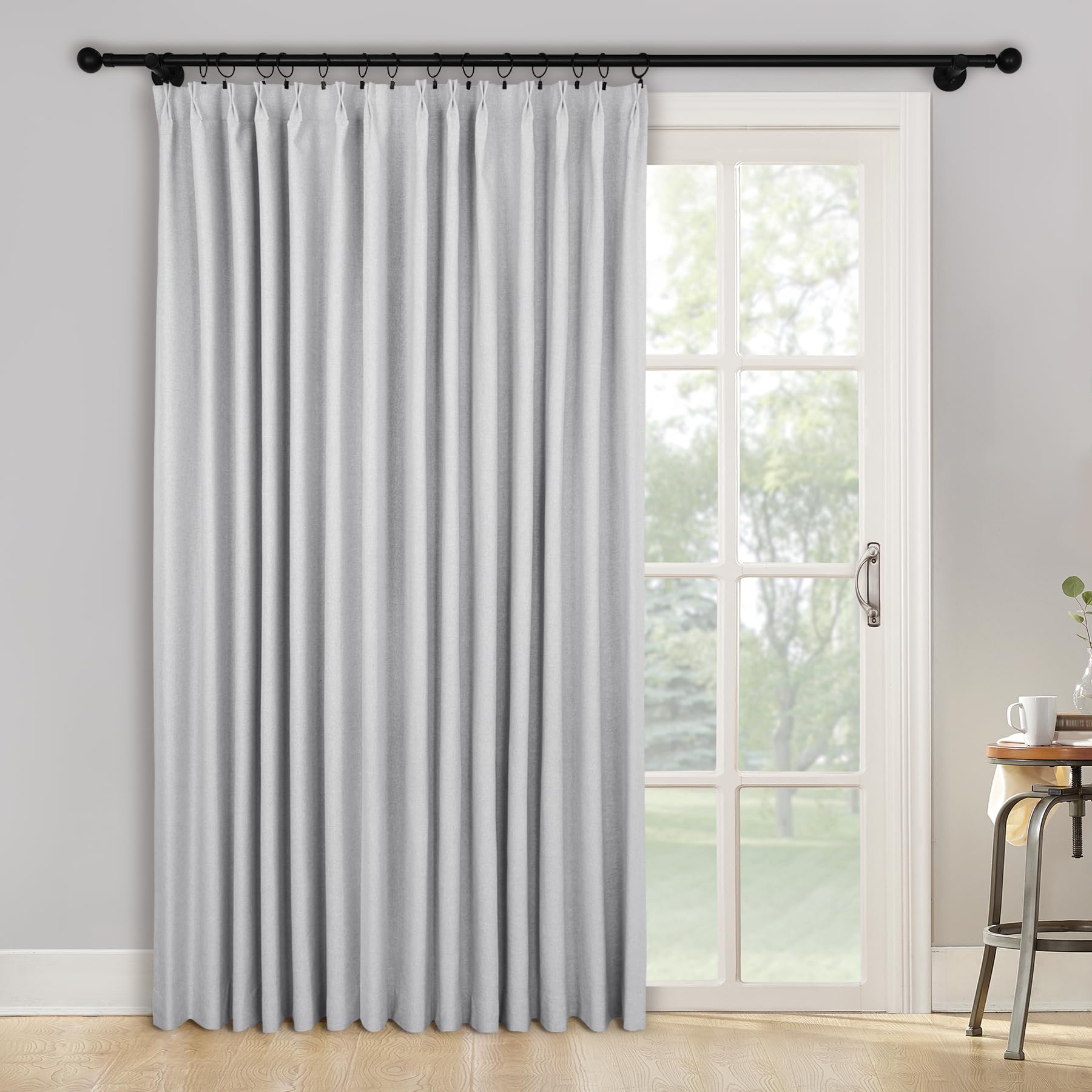 2-in-1 Linen Blackout Pinch Pleat Curtains Set