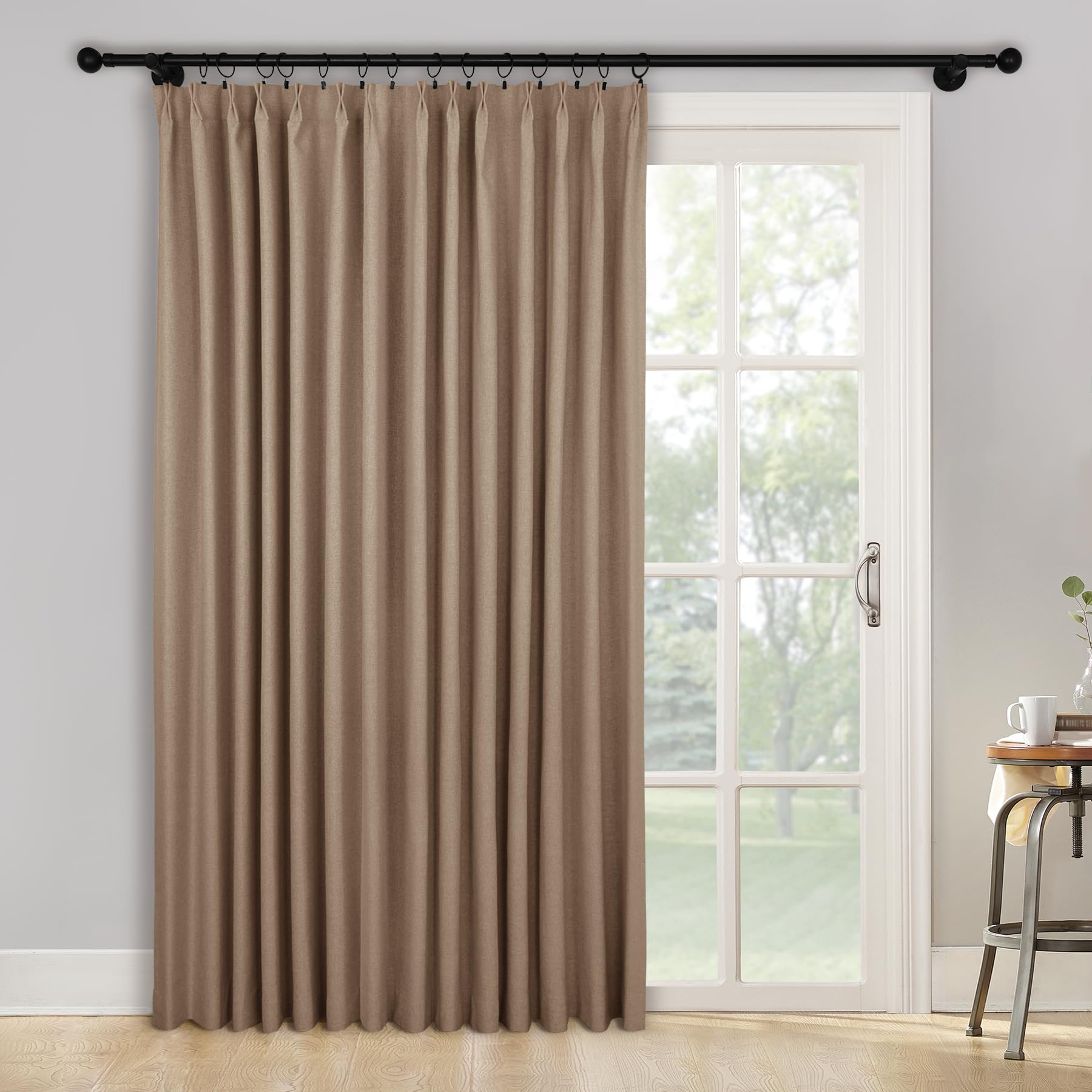 2-in-1 Linen Blackout Pinch Pleat Curtains Set
