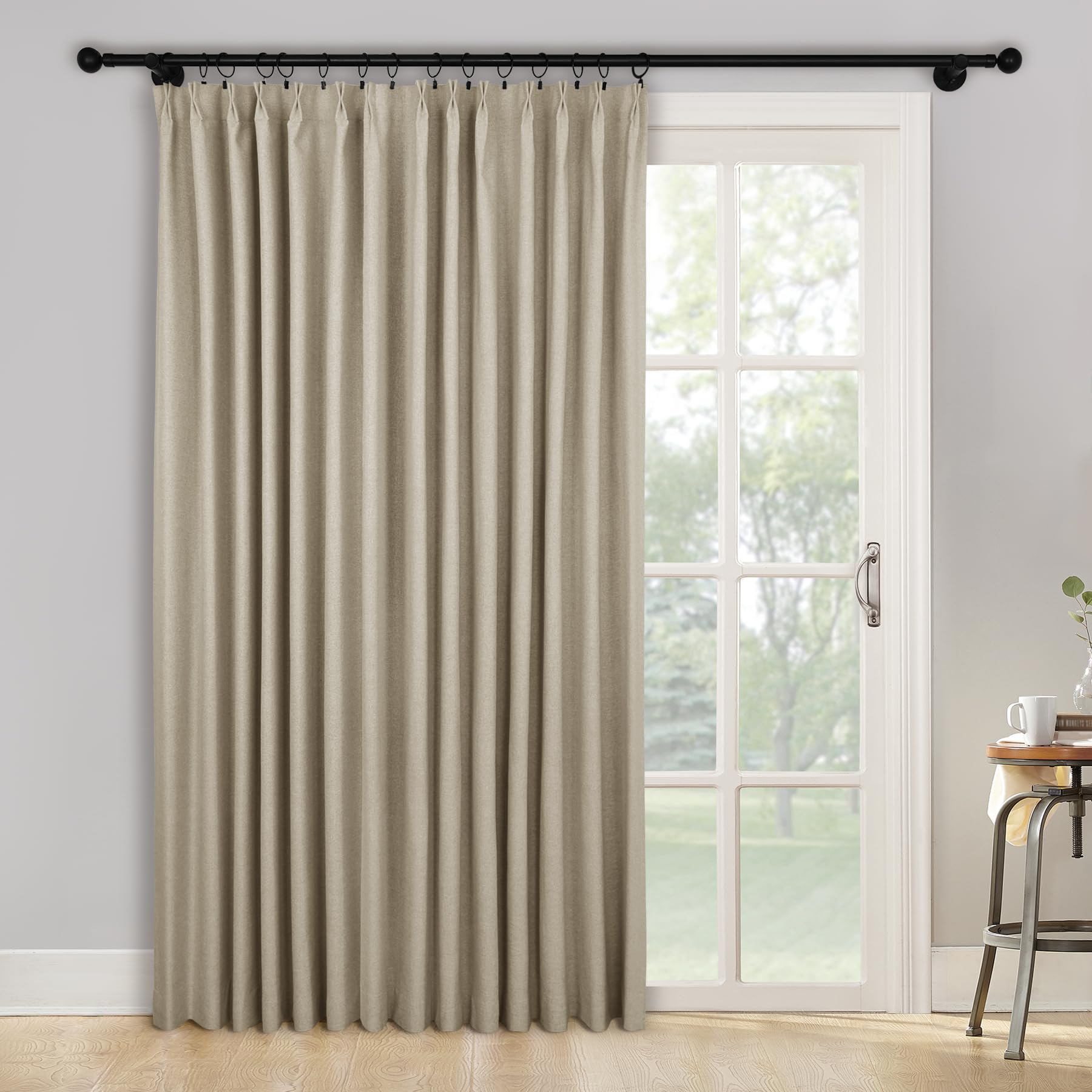 2-in-1 Linen Blackout Pinch Pleat Curtains Set