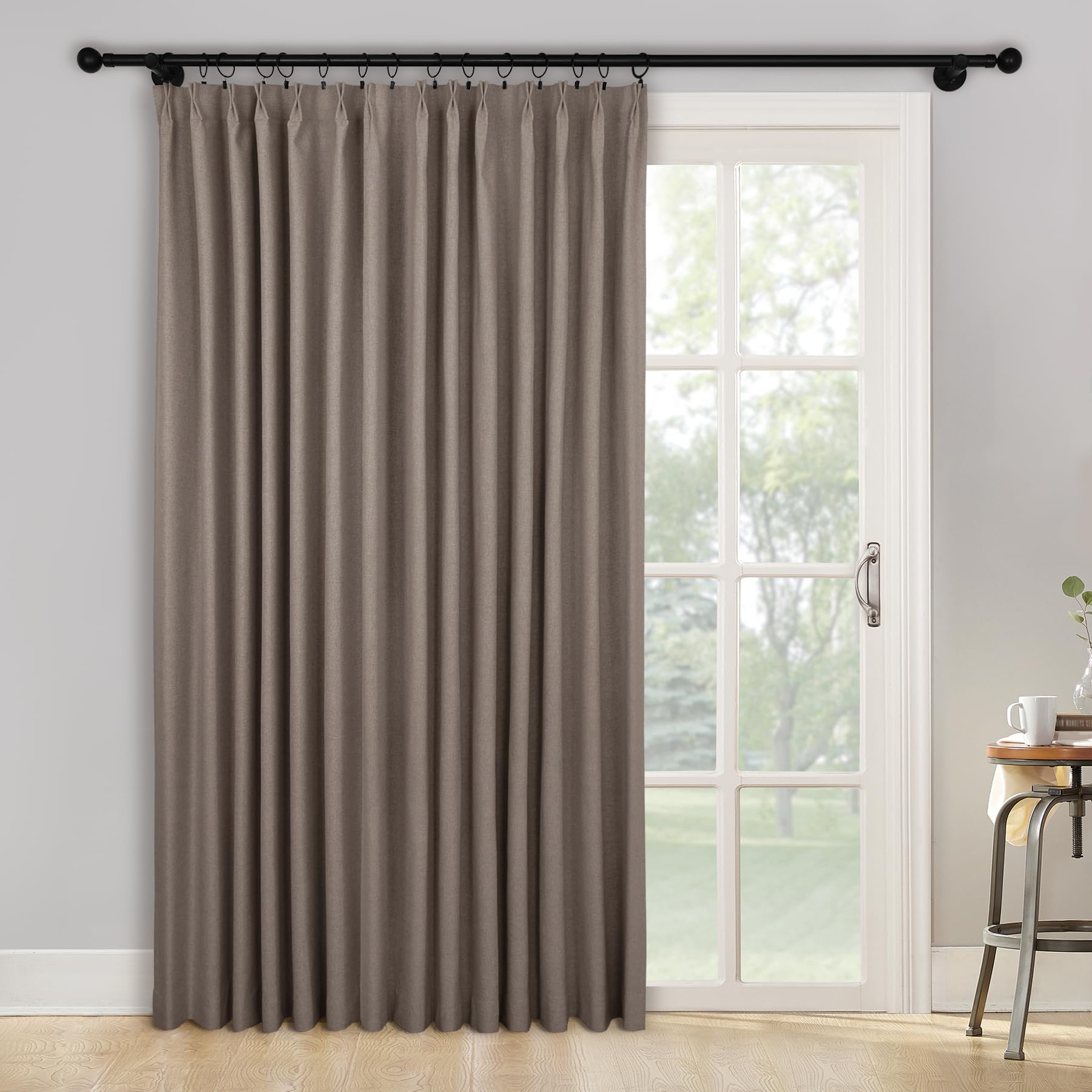 2-in-1 Linen Blackout Pinch Pleat Curtains Set