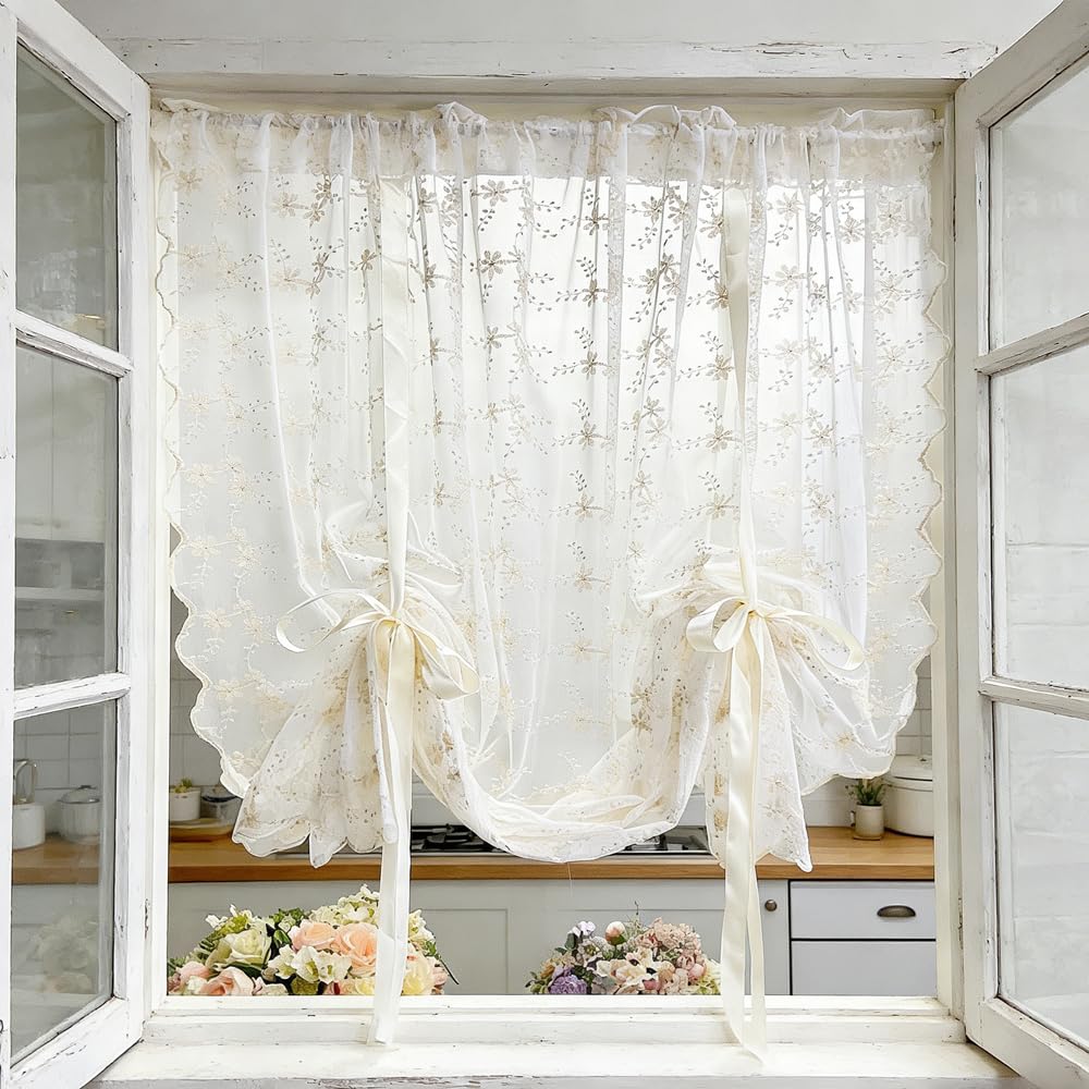 Floral Lace Tie-Up Balloon Curtain Panel