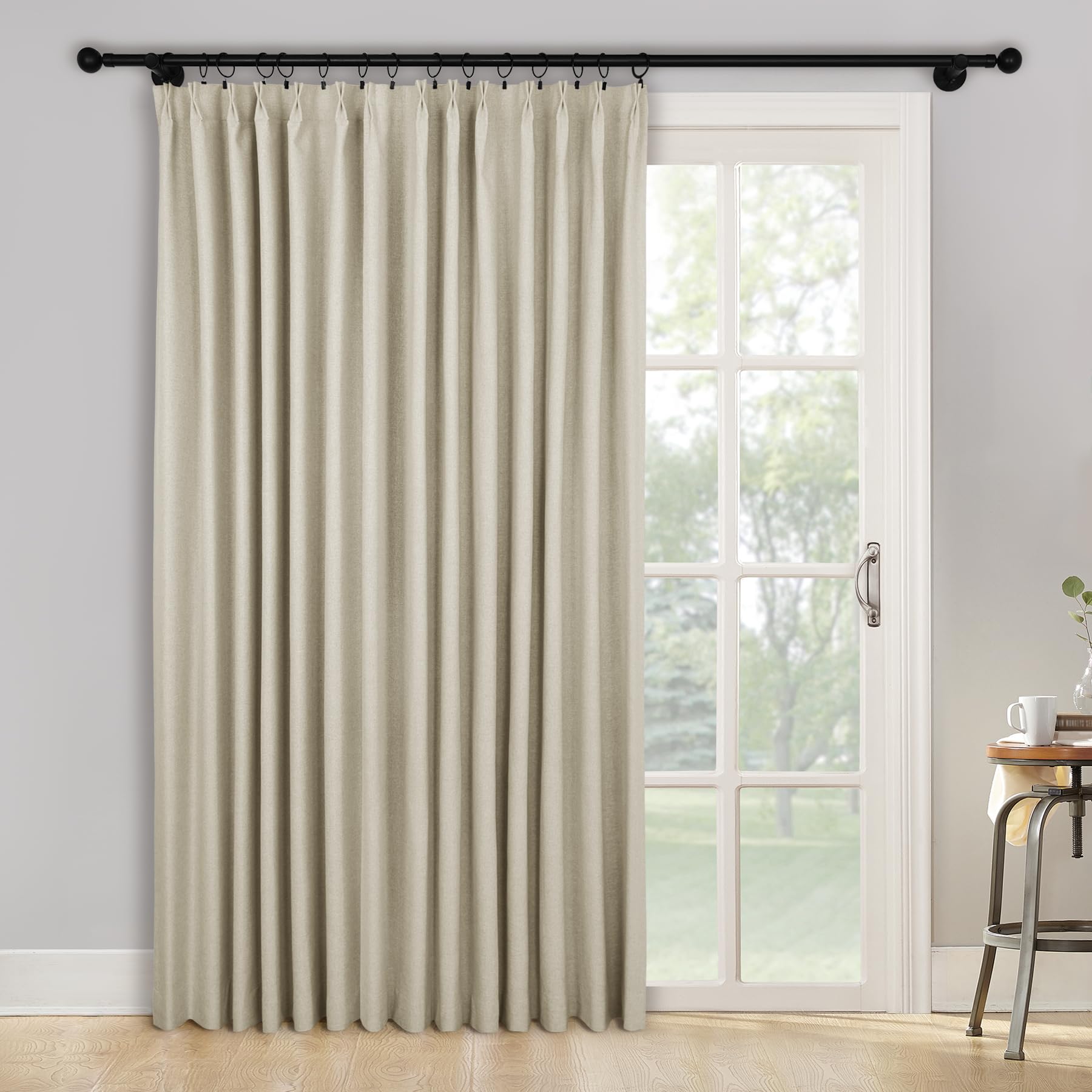 2-in-1 Linen Blackout Pinch Pleat Curtains Set