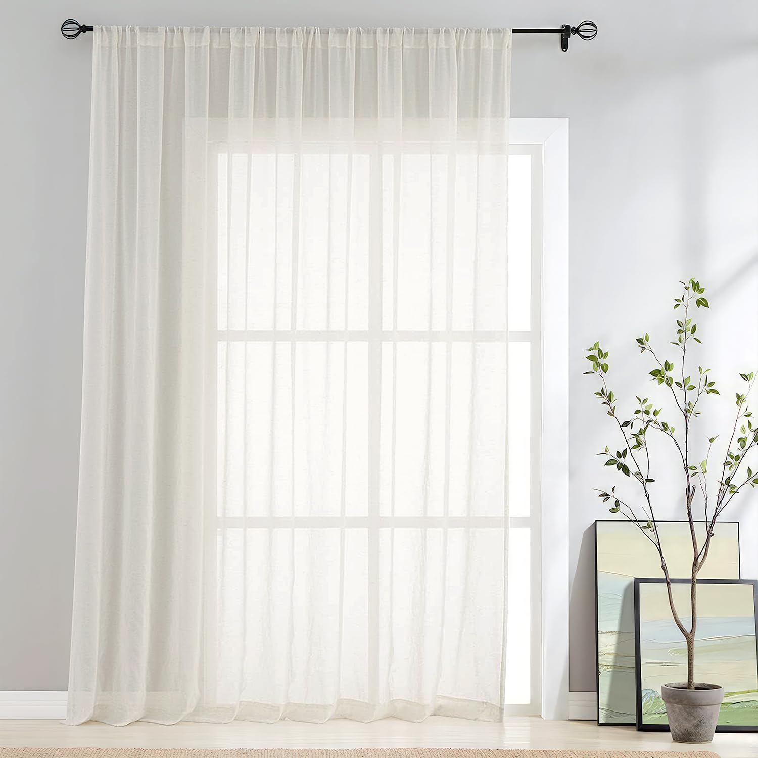 FMFUNCTEX Flax Blend Sheer Curtains