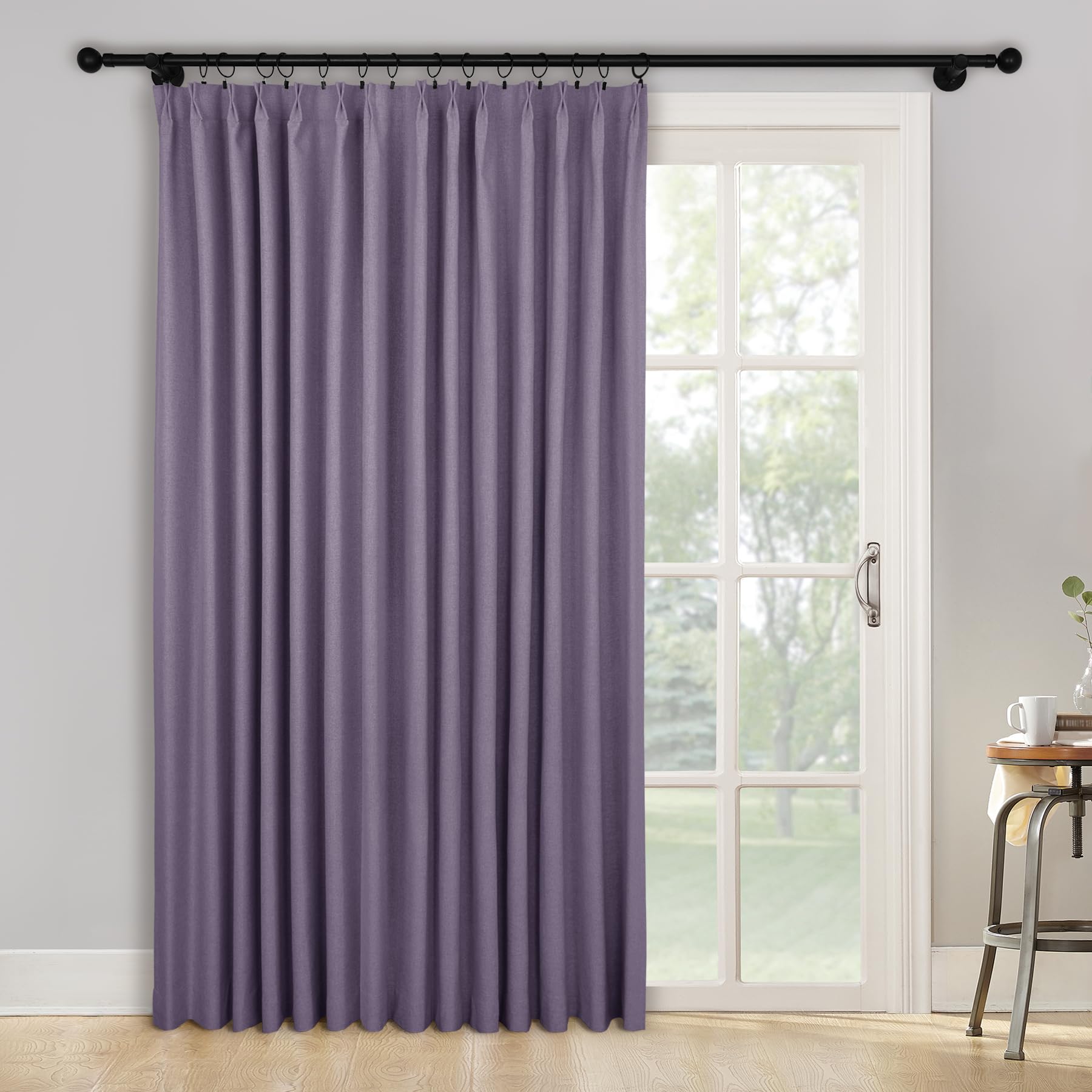 2-in-1 Linen Blackout Pinch Pleat Curtains Set