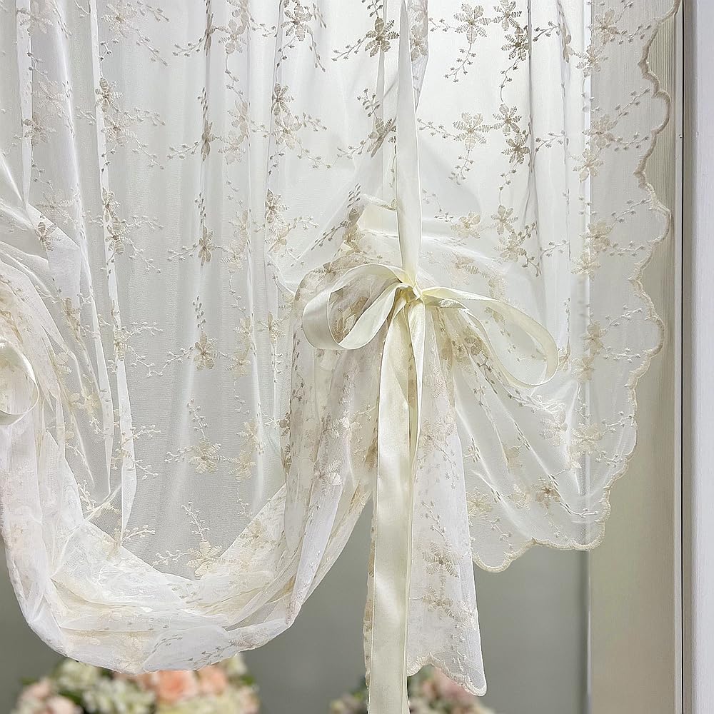 Floral Lace Tie-Up Balloon Curtain Panel