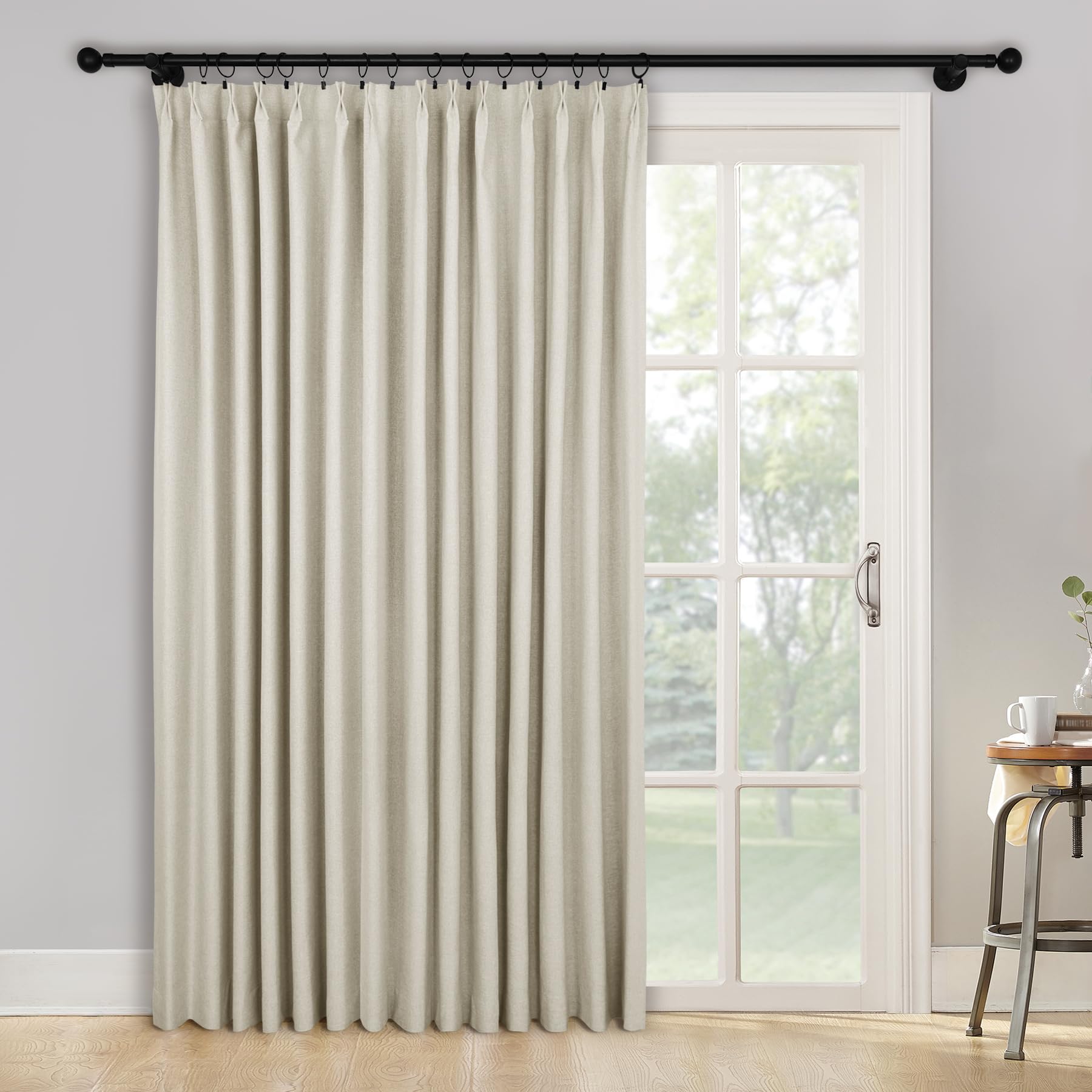 2-in-1 Linen Blackout Pinch Pleat Curtains Set