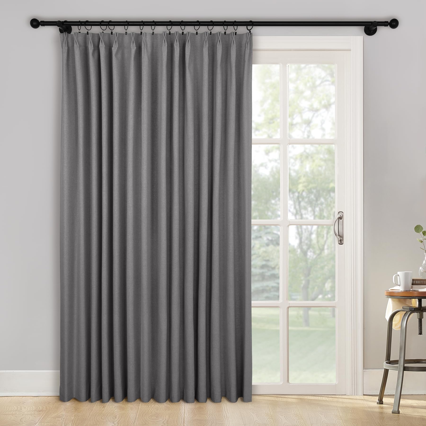 2-in-1 Linen Blackout Pinch Pleat Curtains Set