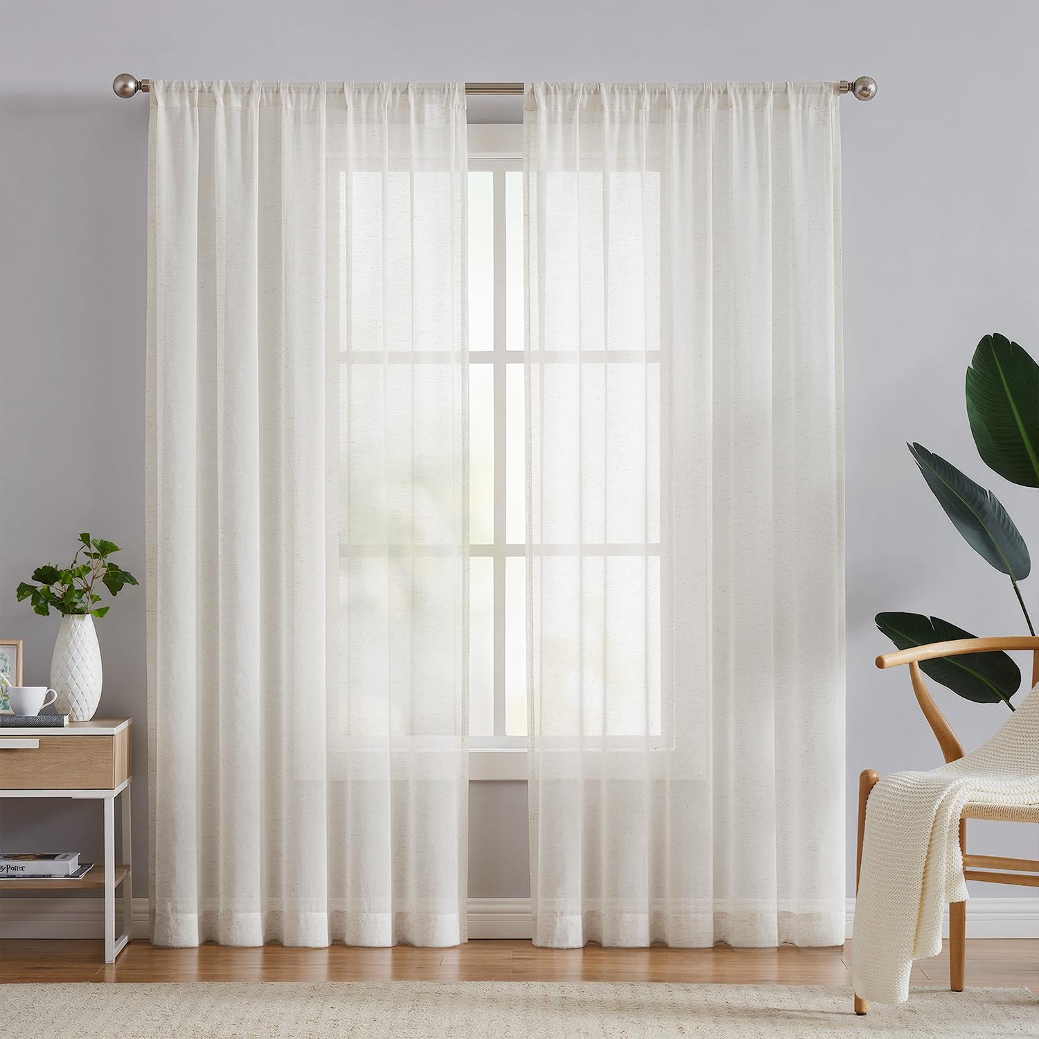 FMFUNCTEX Flax Blend Sheer Curtains