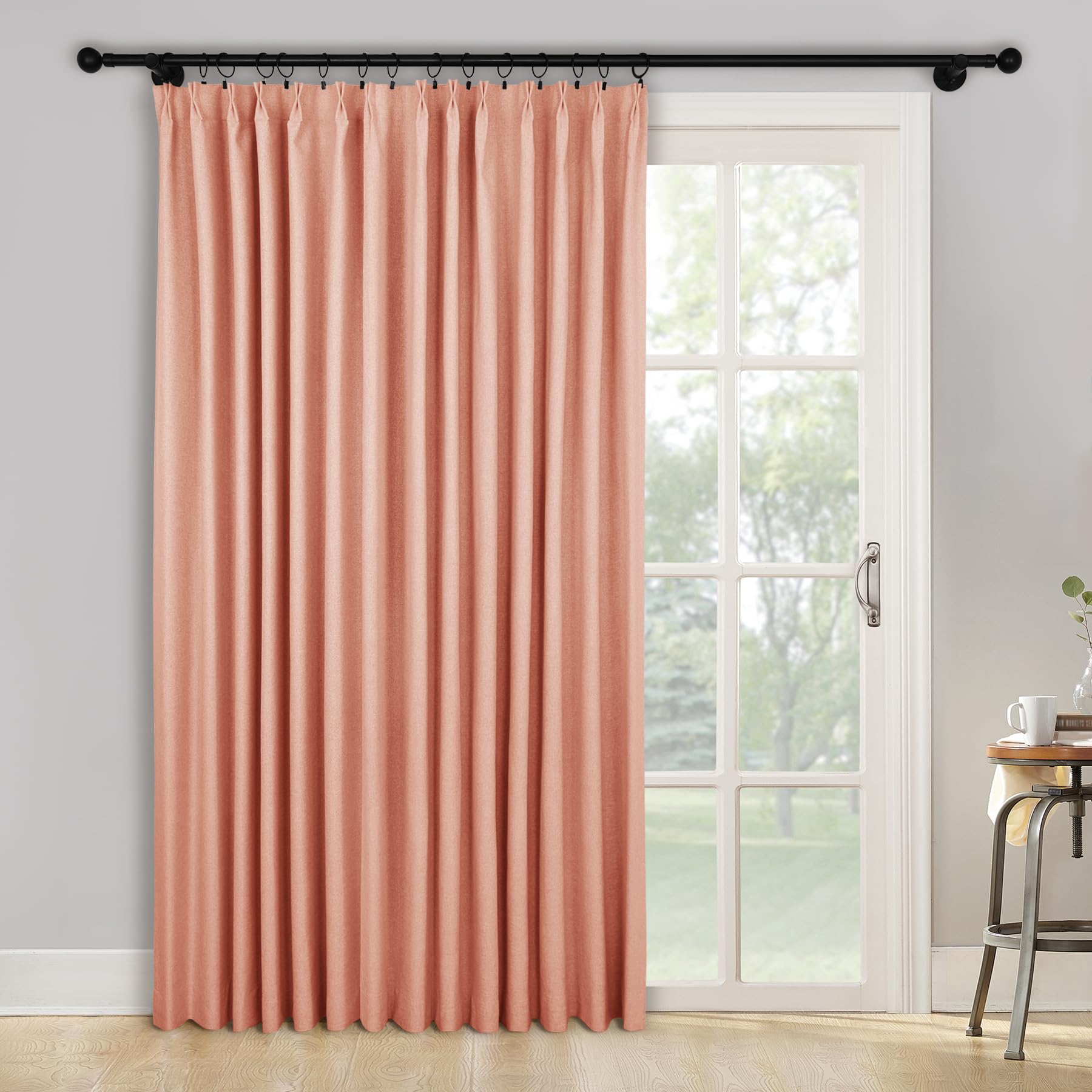2-in-1 Linen Blackout Pinch Pleat Curtains Set