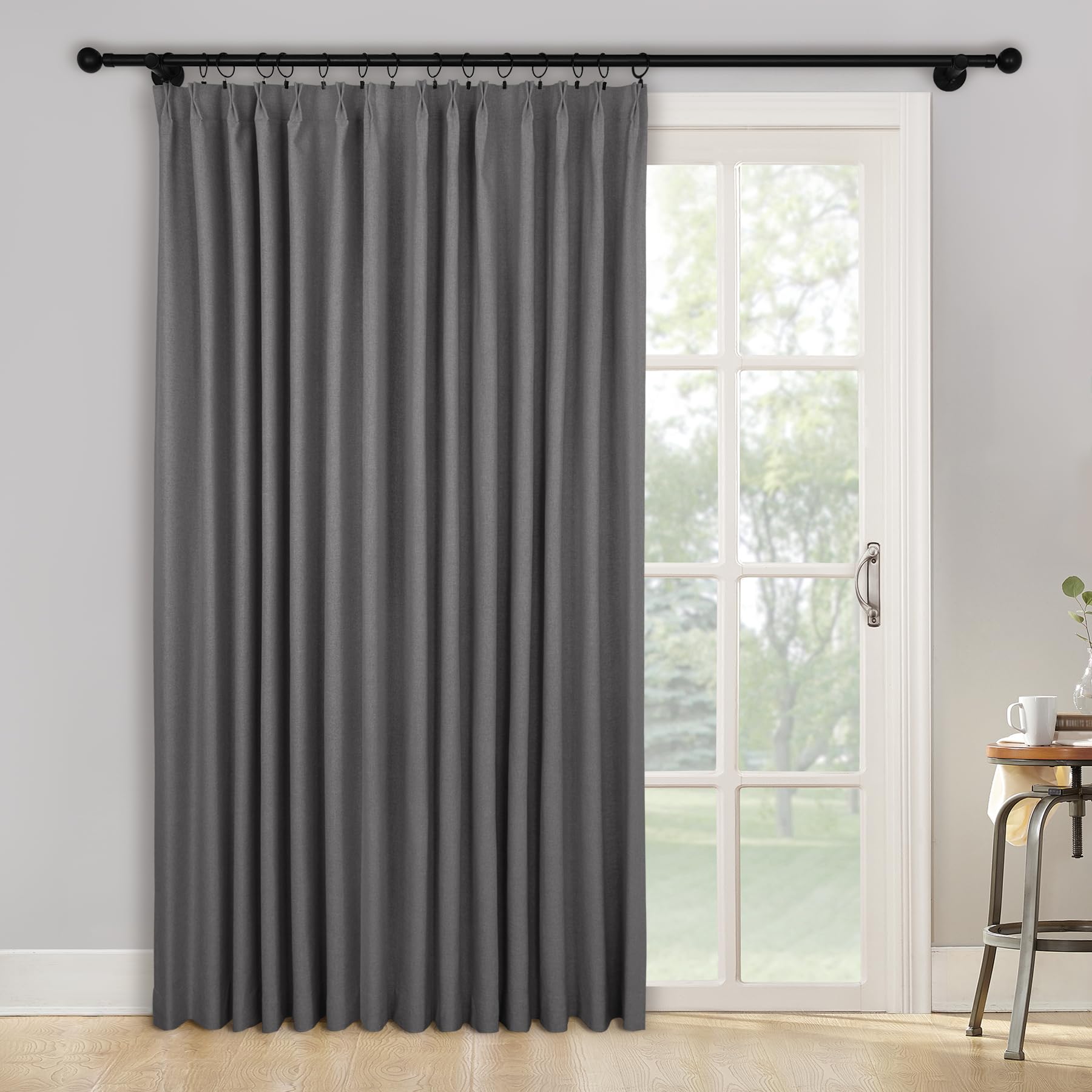 2-in-1 Linen Blackout Pinch Pleat Curtains Set