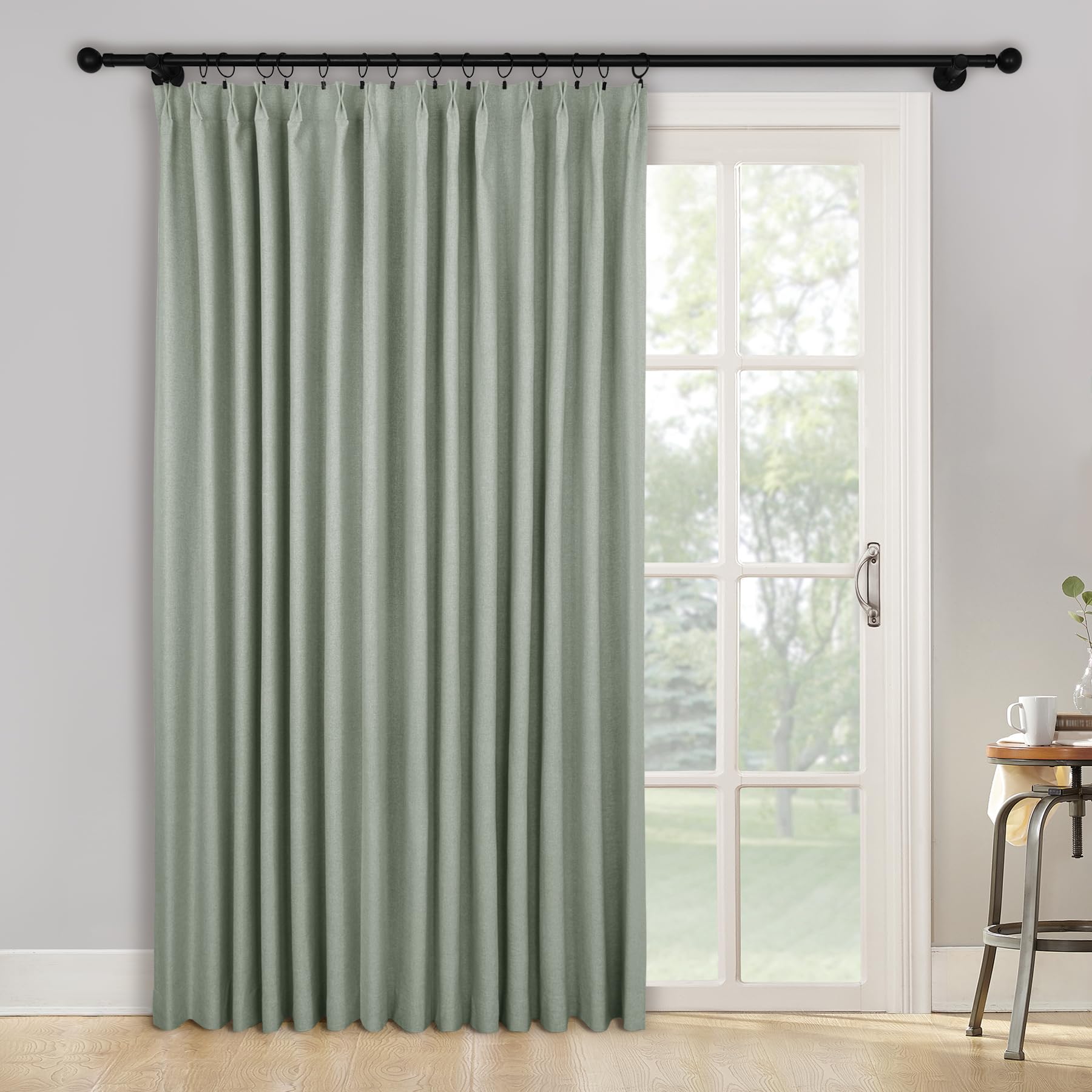 2-in-1 Linen Blackout Pinch Pleat Curtains Set