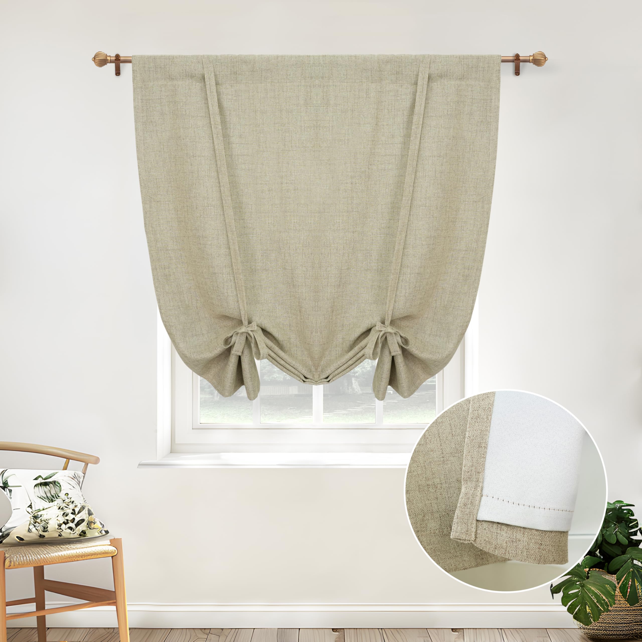 Double Layer Linen Blackout Tie-Up Curtain
