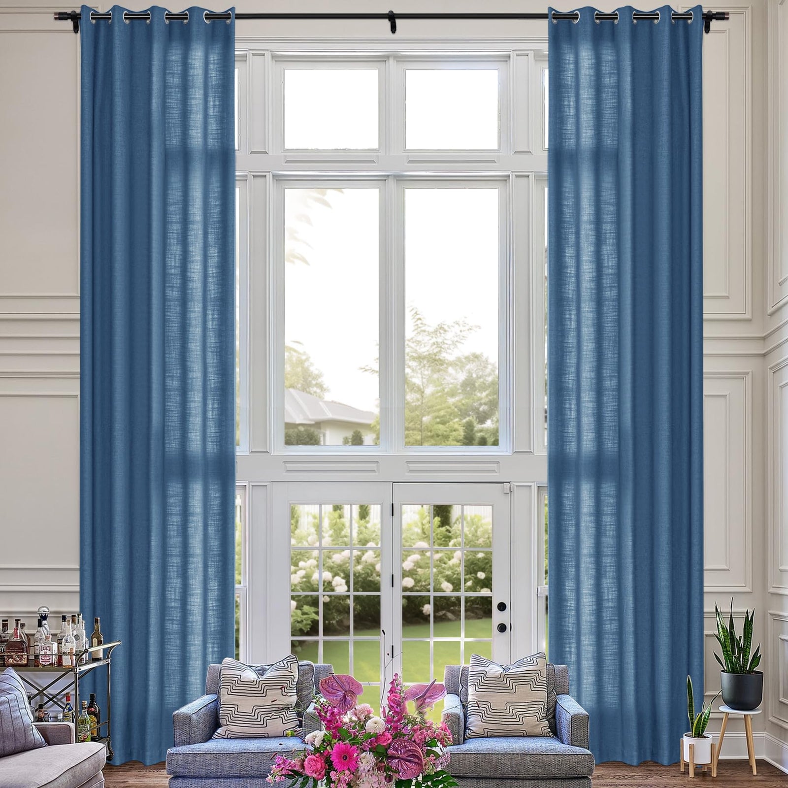 Extra Long Linen Room Darkening Curtains Set