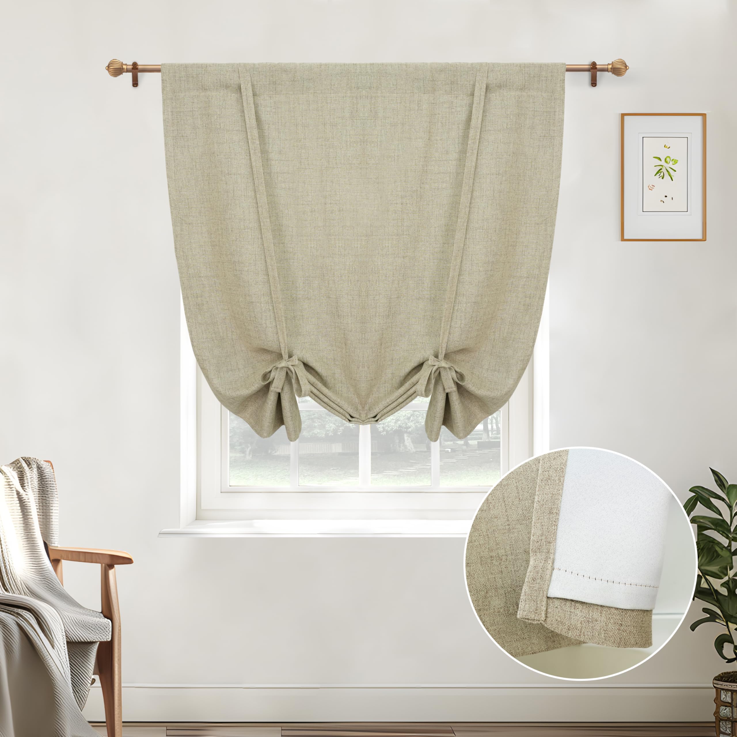Double Layer Linen Blackout Tie-Up Curtain