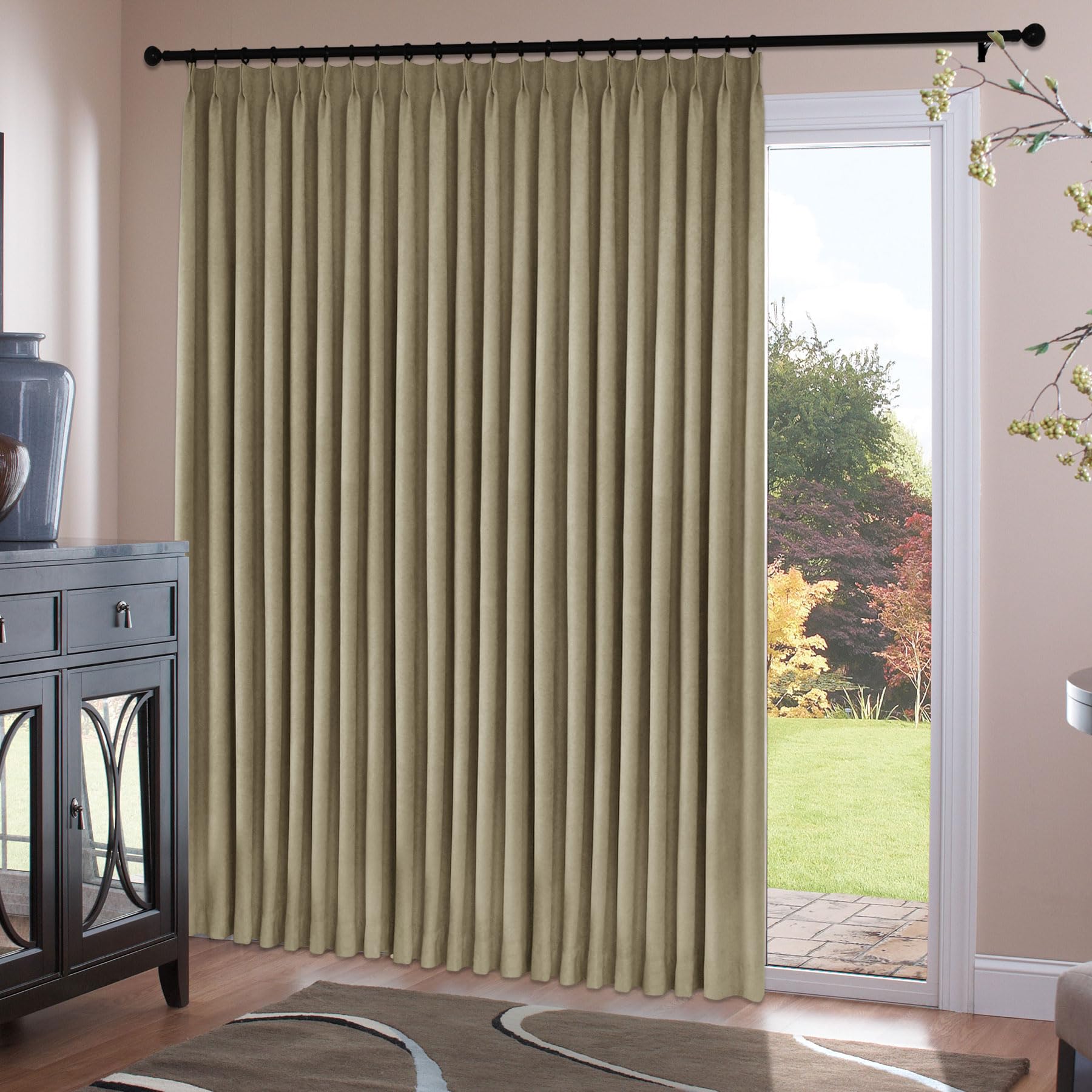 Chenille Pinch Pleated Blackout Curtains Set